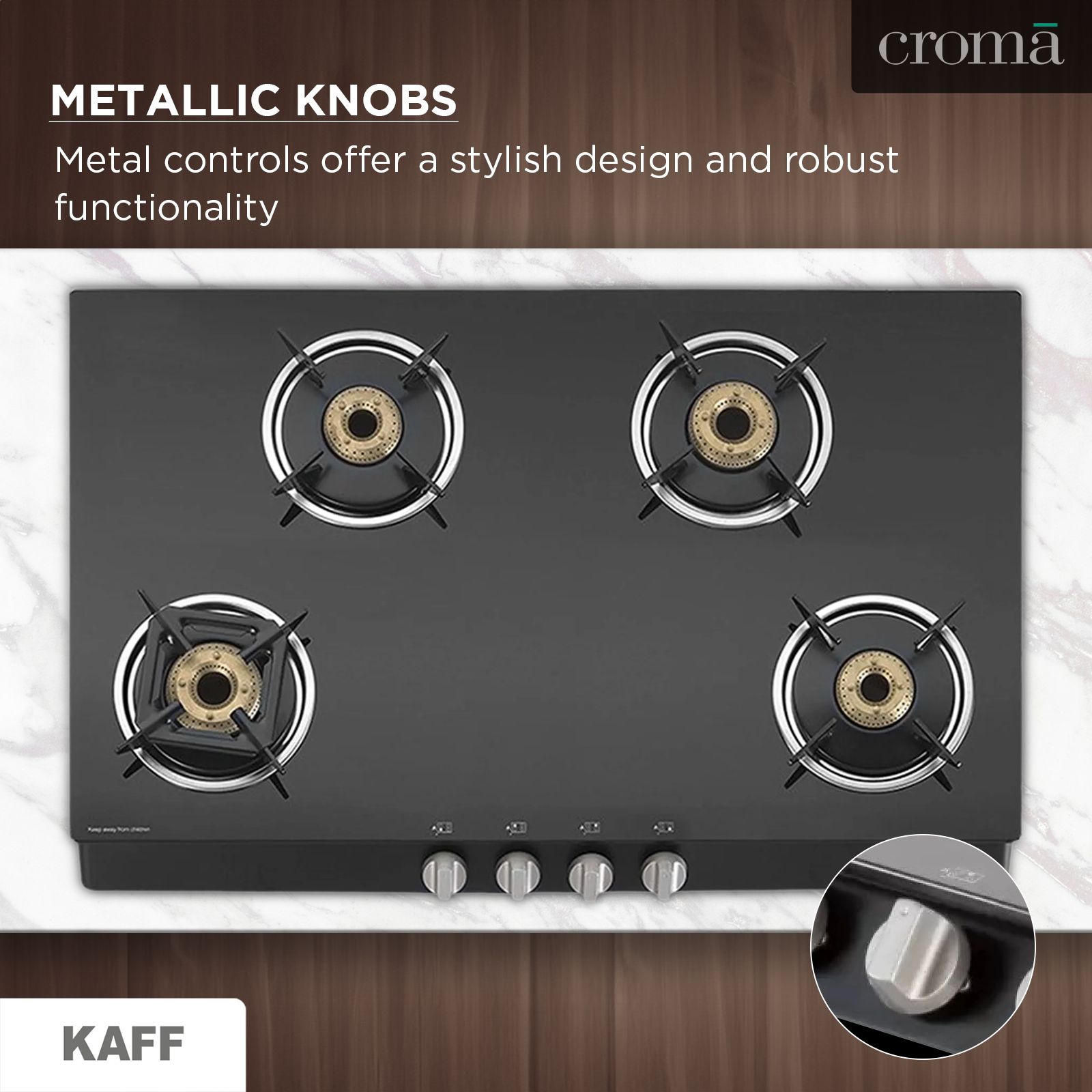 KAFF CTB694BAI Toughened Glass Top 4 Burner Automatic Gas Stove (Heavy Duty Pan Support, Black) KAFF CTB694BAI Toughened Glass Top 4 Burner Automatic Gas Stove (Heavy Duty Pan Support, Black)_14