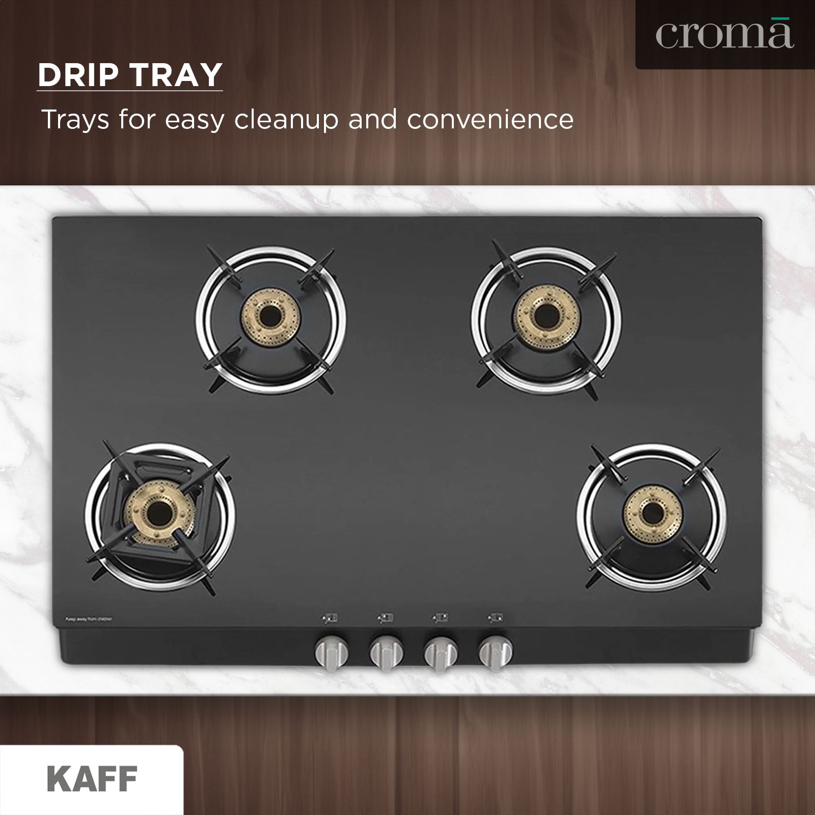 KAFF CTB694BAI Toughened Glass Top 4 Burner Automatic Gas Stove (Heavy Duty Pan Support, Black) KAFF CTB694BAI Toughened Glass Top 4 Burner Automatic Gas Stove (Heavy Duty Pan Support, Black)_15