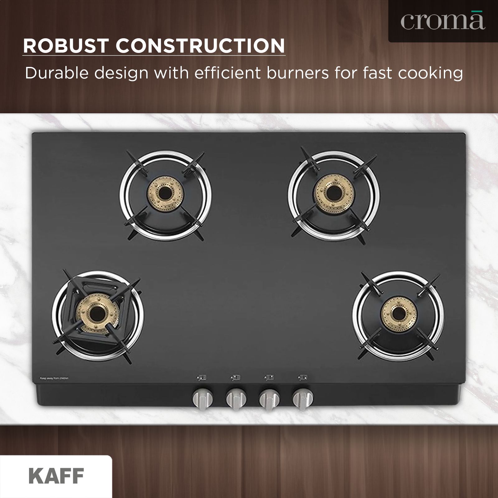 KAFF CTB694BAI Toughened Glass Top 4 Burner Automatic Gas Stove (Heavy Duty Pan Support, Black) KAFF CTB694BAI Toughened Glass Top 4 Burner Automatic Gas Stove (Heavy Duty Pan Support, Black)_16