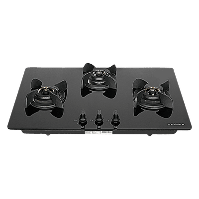 Faber Ultima Plus HT783 CRS BR CI AI Toughened Glass Top 3 Burner Automatic Hob (Cast Iron Pan Support, Black)