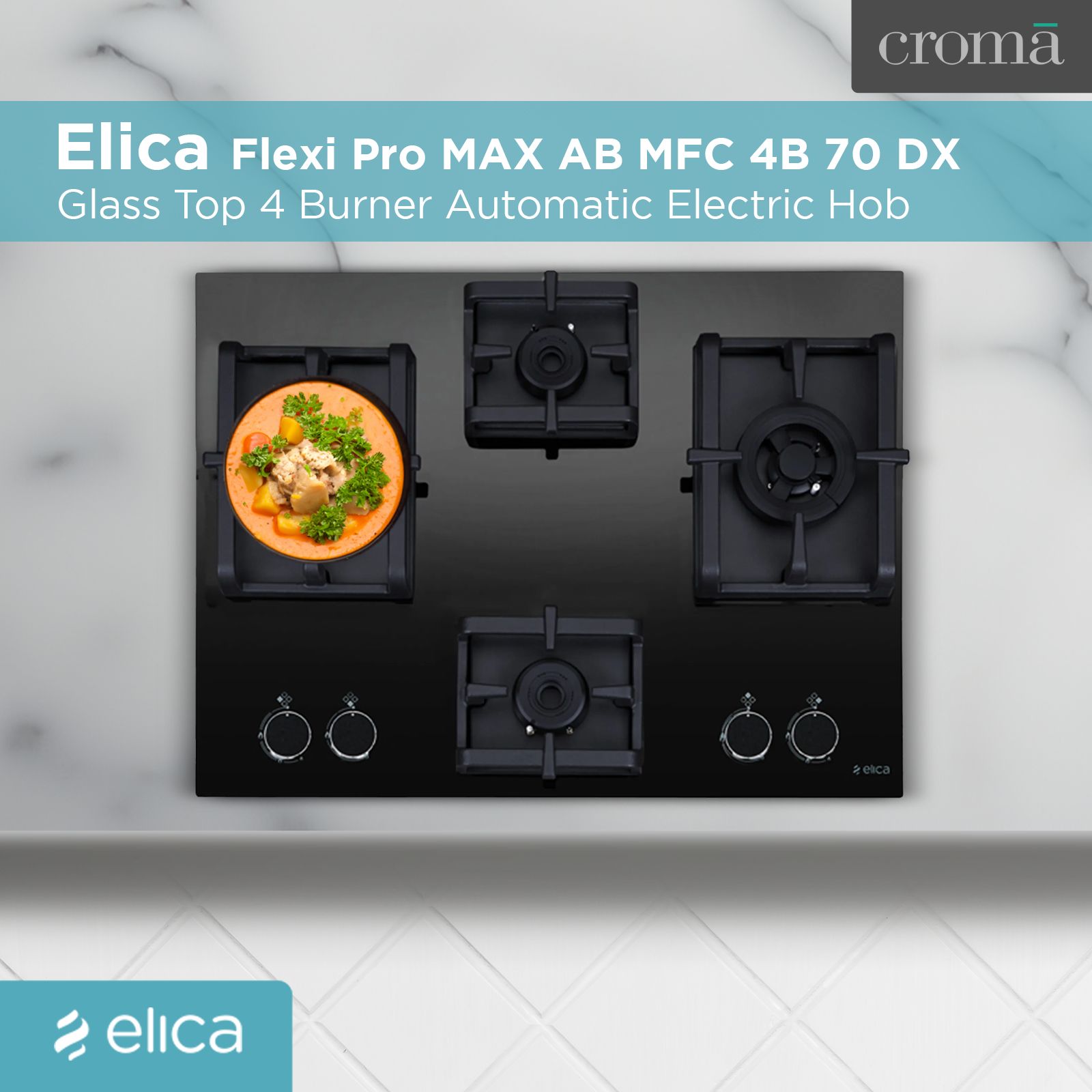 Elica Flexi Pro MAX AB MFC 4B 70 DX Glass Top 4 Burner Automatic Electric Hob (Round Metallic Knob, Black) Elica Flexi Pro MAX AB MFC 4B 70 DX Glass Top 4 Burner Automatic Electric Hob (Round Metallic Knob, Black)_4