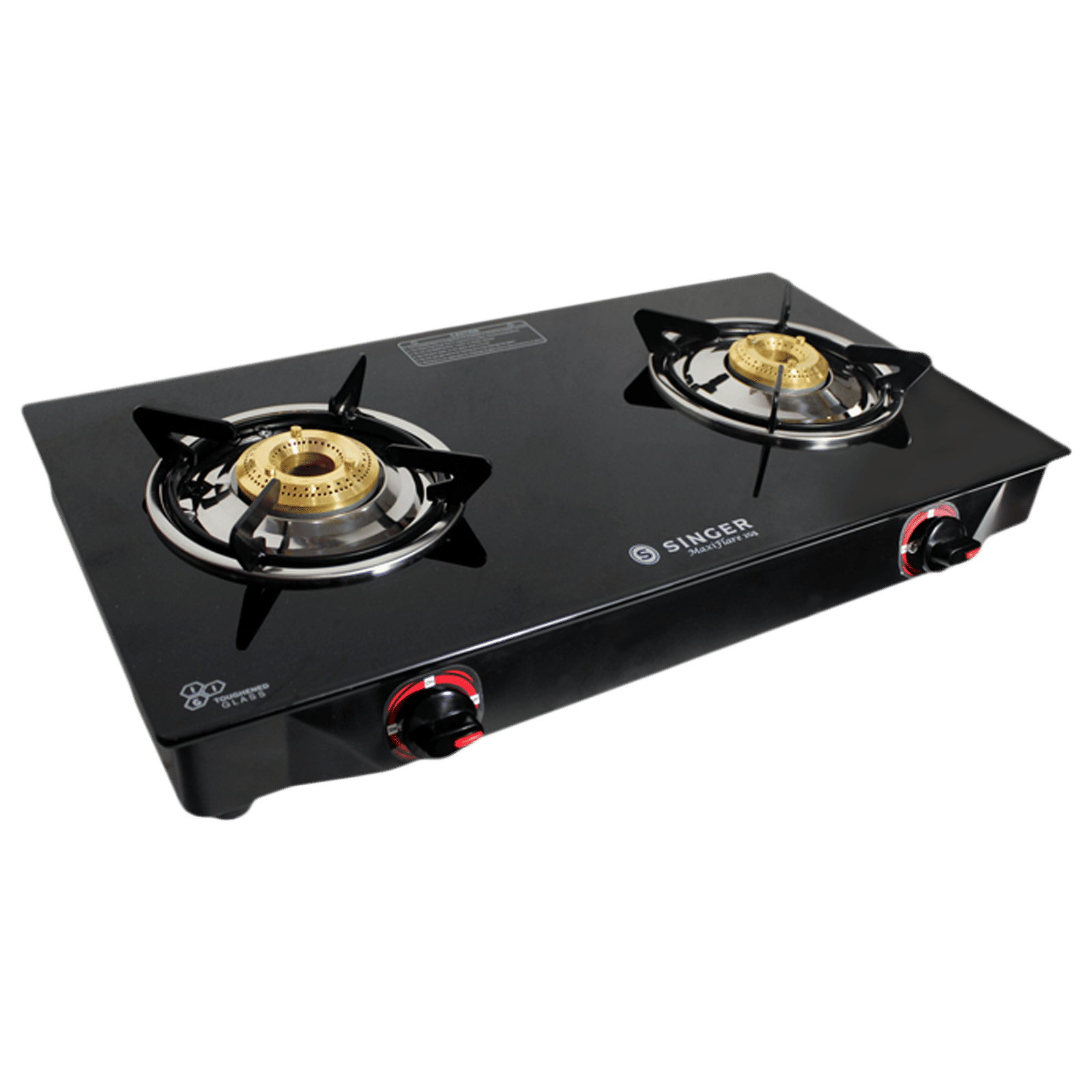 Singer Maxiflare Toughened Glass Top 2 Burner Manual Gas Stove (Powder Coated Pan Support, Black)_10