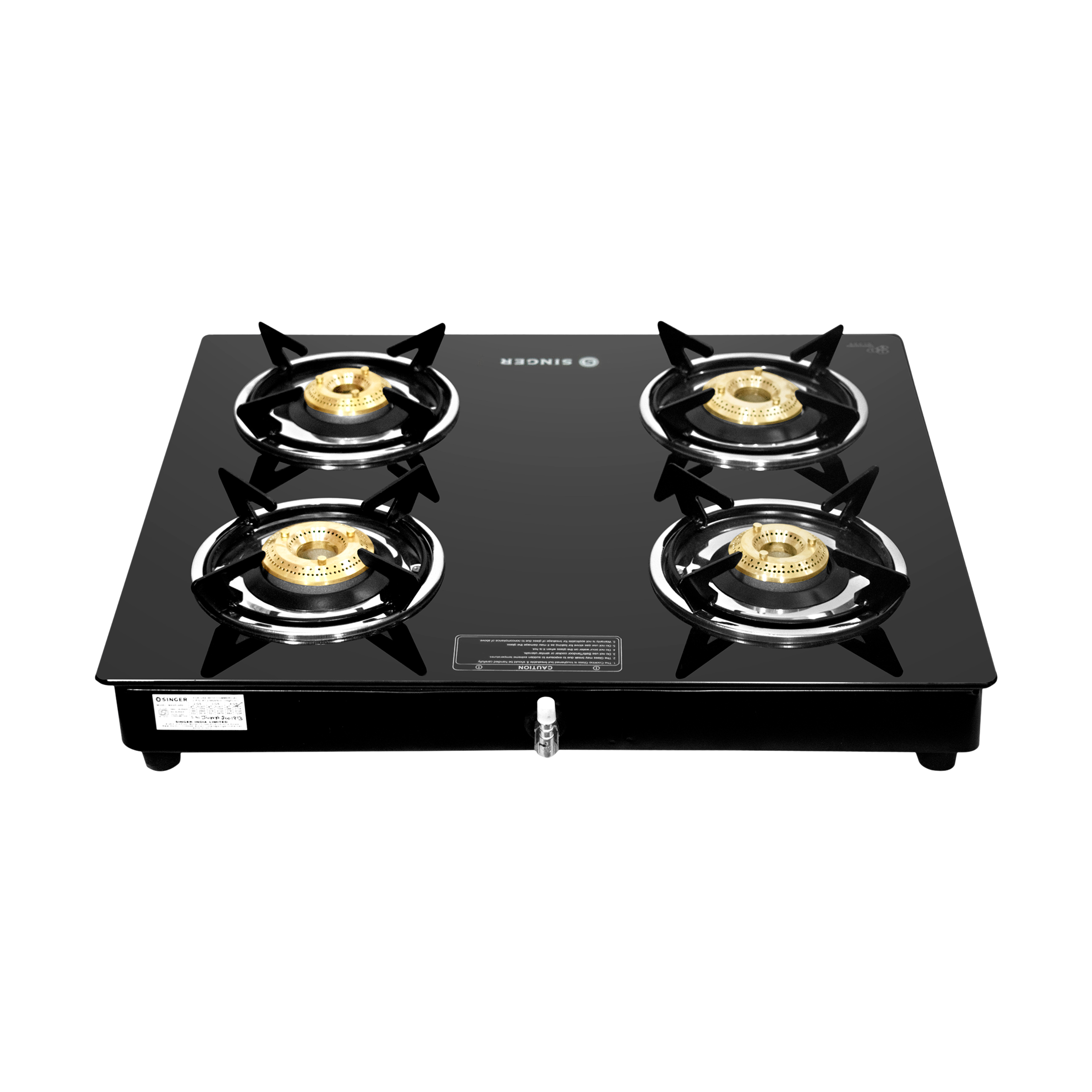 Singer Maxiflare Toughened Glass Top 4 Burner Manual Gas Stove (Powder Coated Pan Support, Black)_8