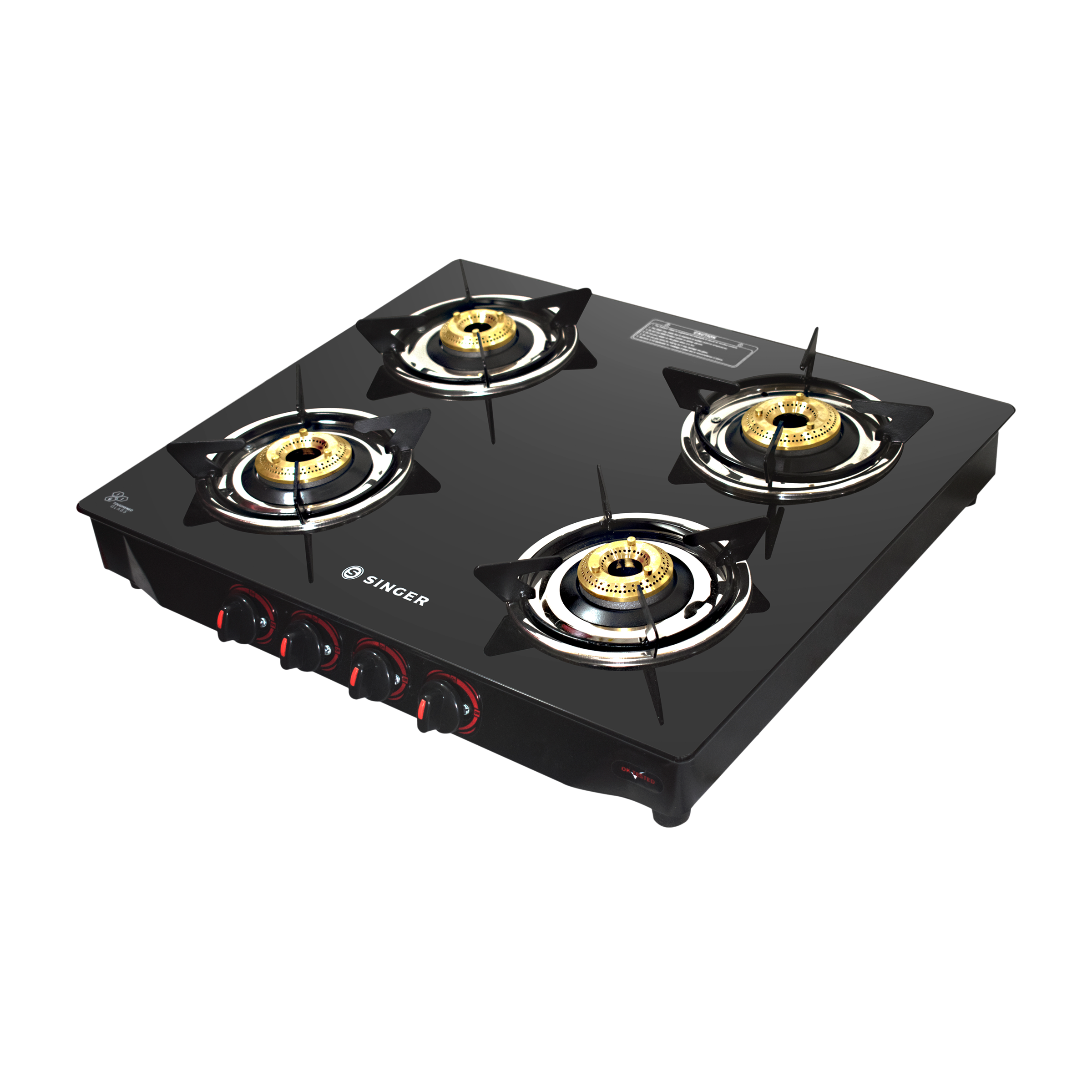 Singer Maxiflare Toughened Glass Top 4 Burner Manual Gas Stove (Powder Coated Pan Support, Black)_9
