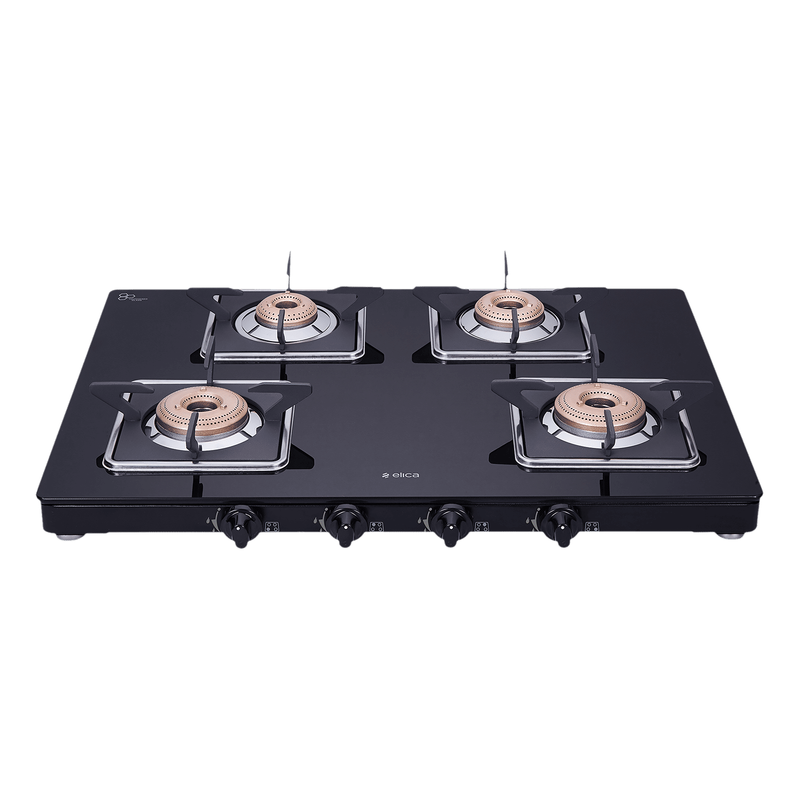 Elica 694 CT VETRO SLIMLINE SPF 2J AI Glass Top 4 Burner Automatic Gas Stove (Square Euro Coated Grids, Black)_1