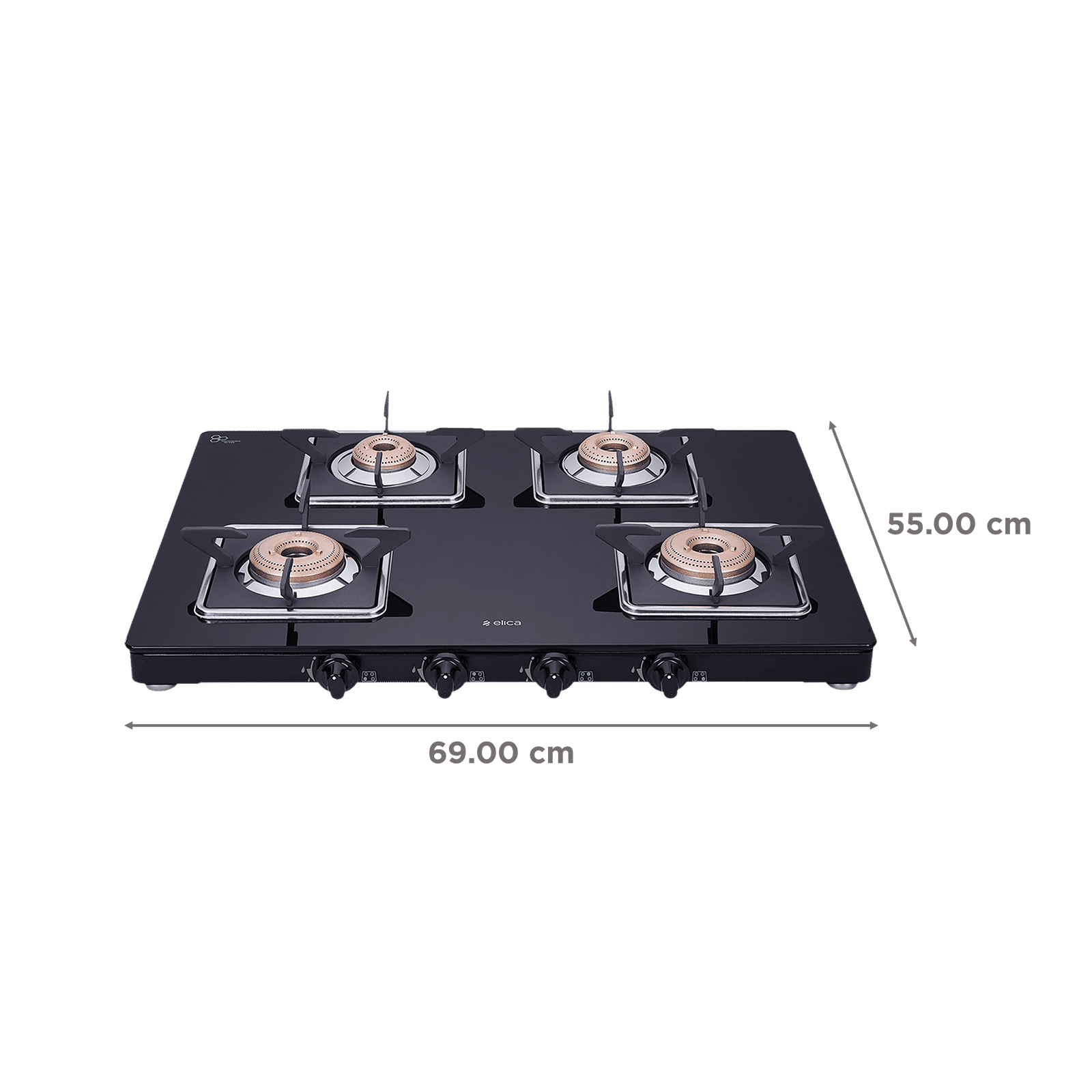 Elica 694 CT VETRO SLIMLINE SPF 2J AI Glass Top 4 Burner Automatic Gas Stove (Square Euro Coated Grids, Black)_2