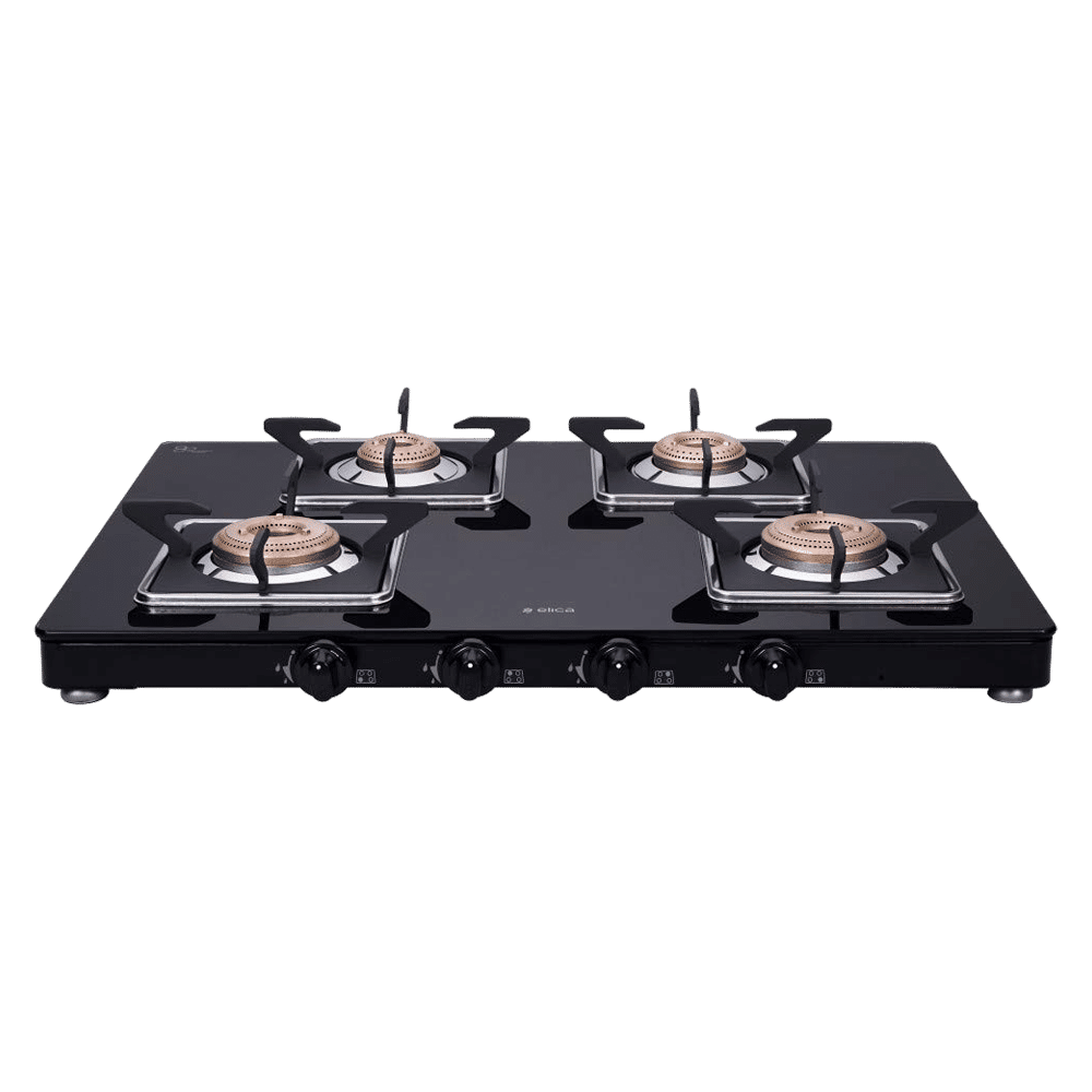 Elica 694 CT VETRO SLIMLINE SPF 2J AI Glass Top 4 Burner Automatic Gas Stove (Square Euro Coated Grids, Black)_4