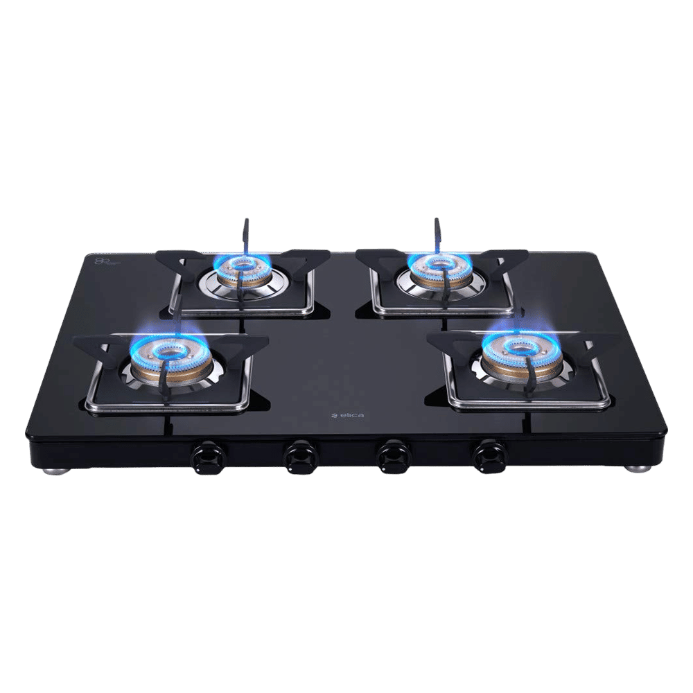 Elica 694 CT VETRO SLIMLINE SPF 2J AI Glass Top 4 Burner Automatic Gas Stove (Square Euro Coated Grids, Black)_5