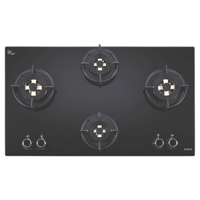 Elica FLEXI DFS FB 4B 70 TX Glass Top 4 Burner Automatic Electric Hob (Round Enamelled Grid, Black)