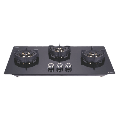 Elica FLEXI DFS FB 3B 75 DX Glass Top 3 Burner Automatic Hob (Round Enamelled Grid, Black)