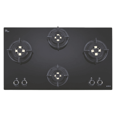 Elica FLEXI DFS FB 4B 91 TX 4 Burner Automatic Electric Hob (Round Metallic Knob, Black)