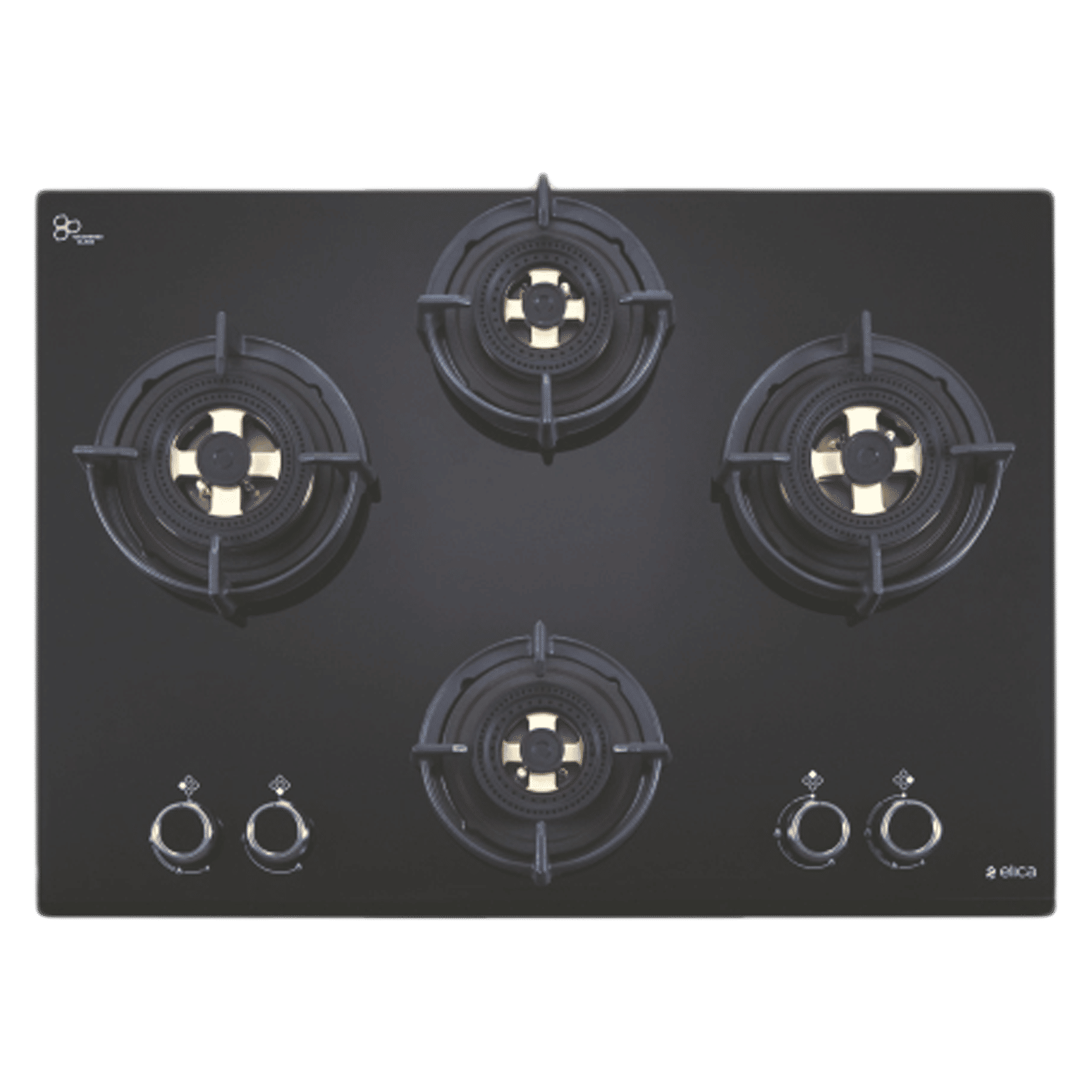 Elica DFS FB MFC 4B 70 DX Glass Top 4 Burner Automatic Hob (Round Enamelled Grid, Black)_1