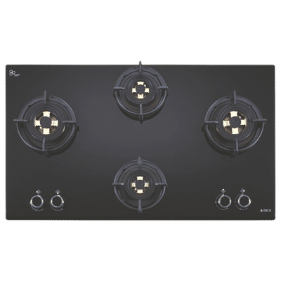 Elica DFS FB MFC 4B 91 DX FFD 4 Burner Automatic Electric Hob (Round Metallic Knob, Black)