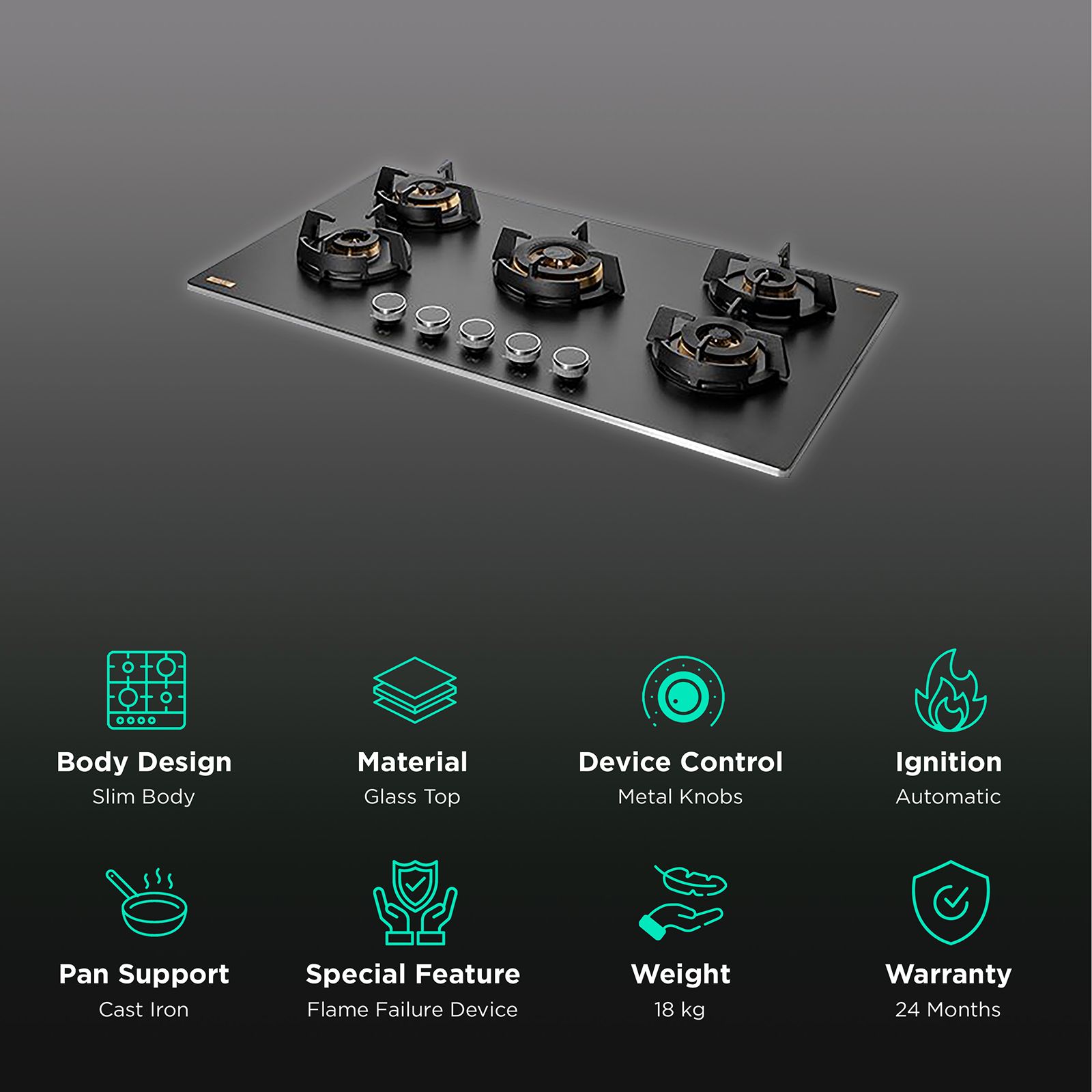 KAFF MSM 865 Glass Top 5 Burner Automatic Hob (Flame Failure Device, Black) KAFF MSM 865 Glass Top 5 Burner Automatic Hob (Flame Failure Device, Black)_3