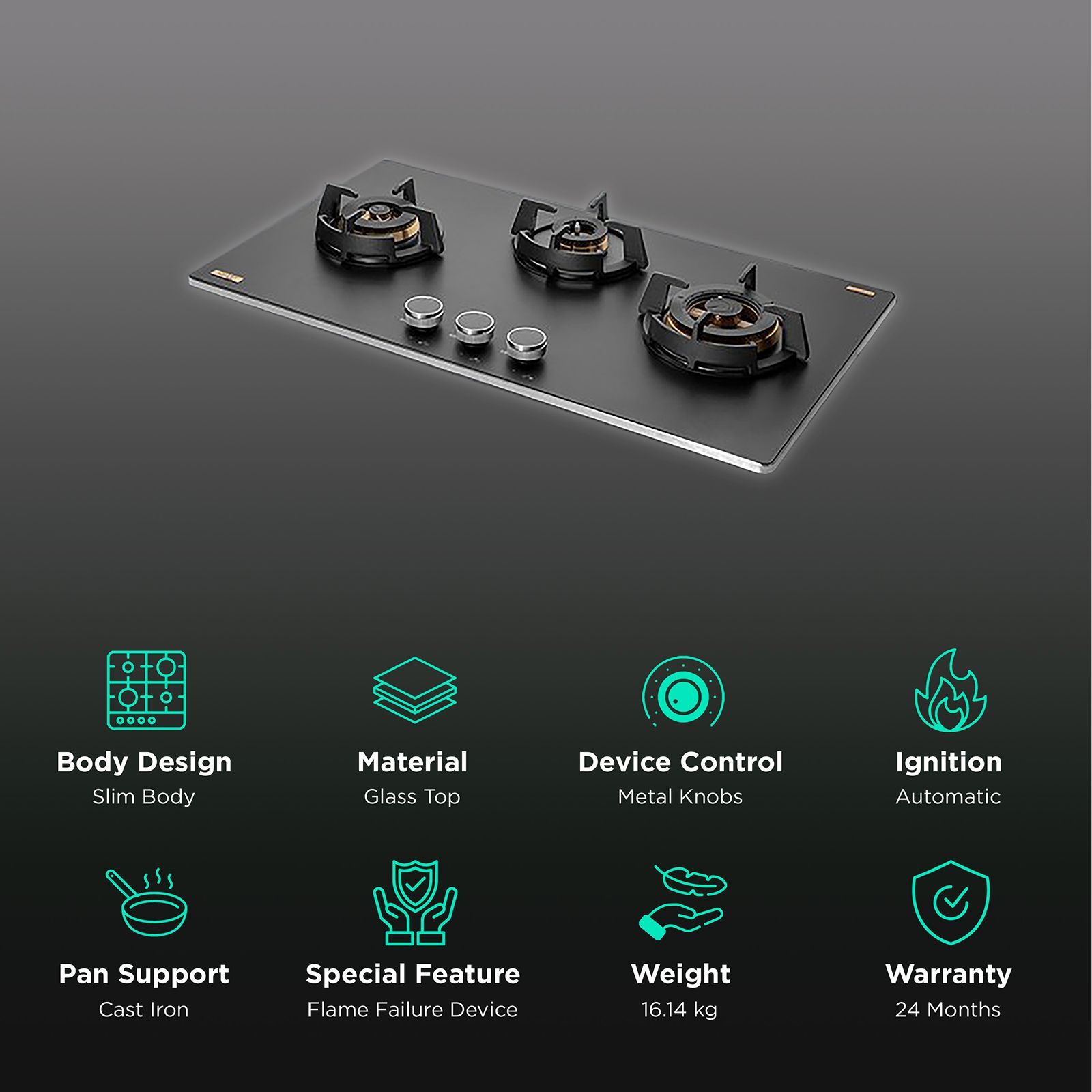 KAFF MSM 783 Glass Top 3 Burner Automatic Hob (Flame Failure Device, Black) KAFF MSM 783 Glass Top 3 Burner Automatic Hob (Flame Failure Device, Black)_3