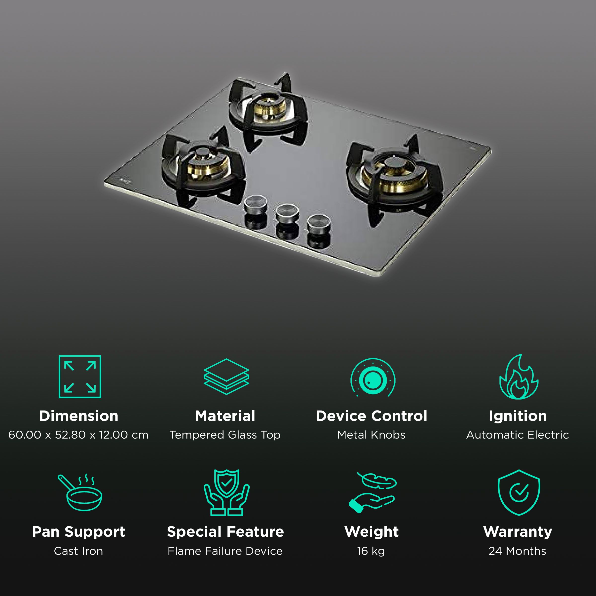 KAFF Bellini Tempered Glass Top 3 Burner Automatic Electric Hob (Flame Failure Device, Black) KAFF Bellini Tempered Glass Top 3 Burner Automatic Electric Hob (Flame Failure Device, Black)_3