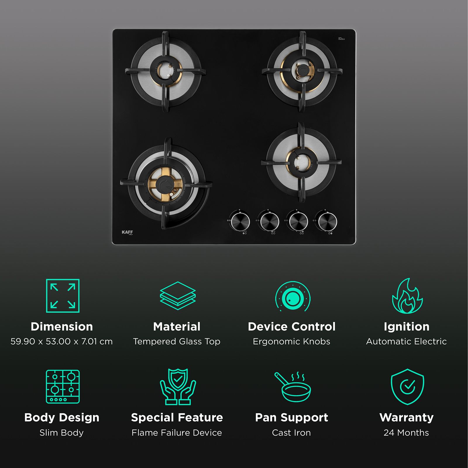 KAFF BLH 604 Tempered Glass Top 4 Burner Automatic Electric Hob (Flame Failure Device, Black) KAFF BLH 604 Tempered Glass Top 4 Burner Automatic Electric Hob (Flame Failure Device, Black)_3