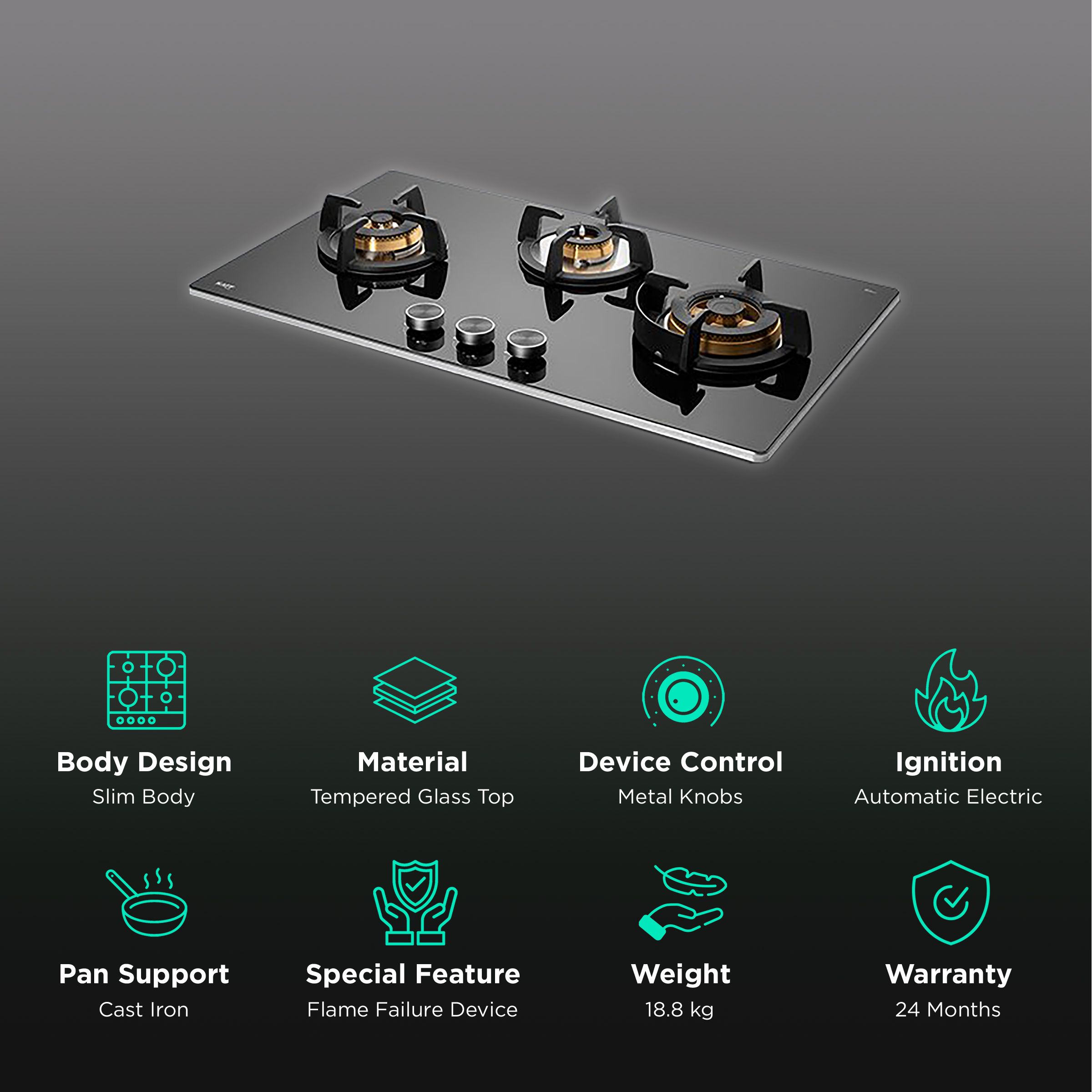KAFF BLH-F 783X Tempered Glass Top 3 Burner Automatic Electric Hob (Flame Failure Device, Black) KAFF BLH-F 783X Tempered Glass Top 3 Burner Automatic Electric Hob (Flame Failure Device, Black)_3