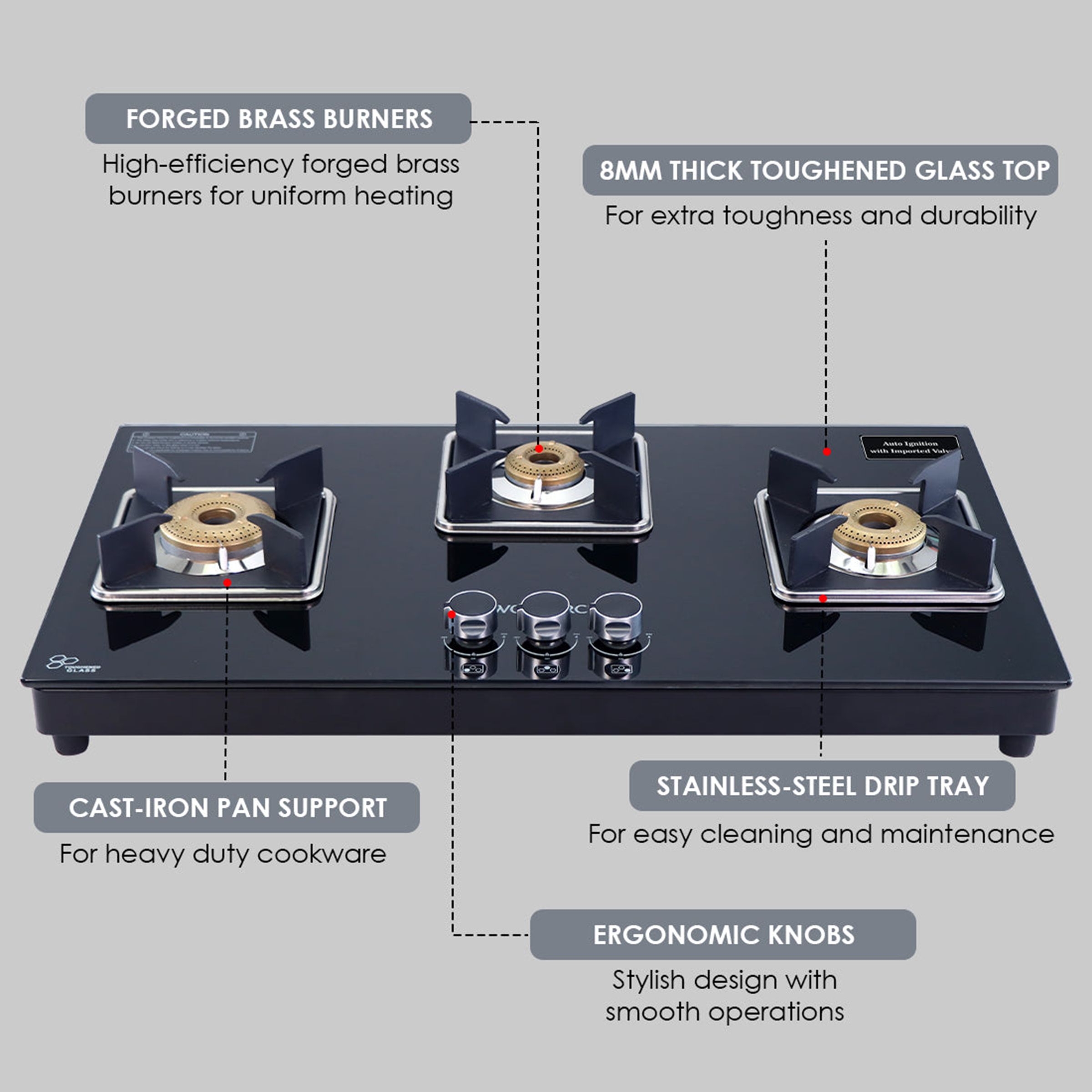WONDERCHEF Octavia Toughened Glass Top 3 Burner Automatic Hob (Heat Resistant Legs, Black)_9