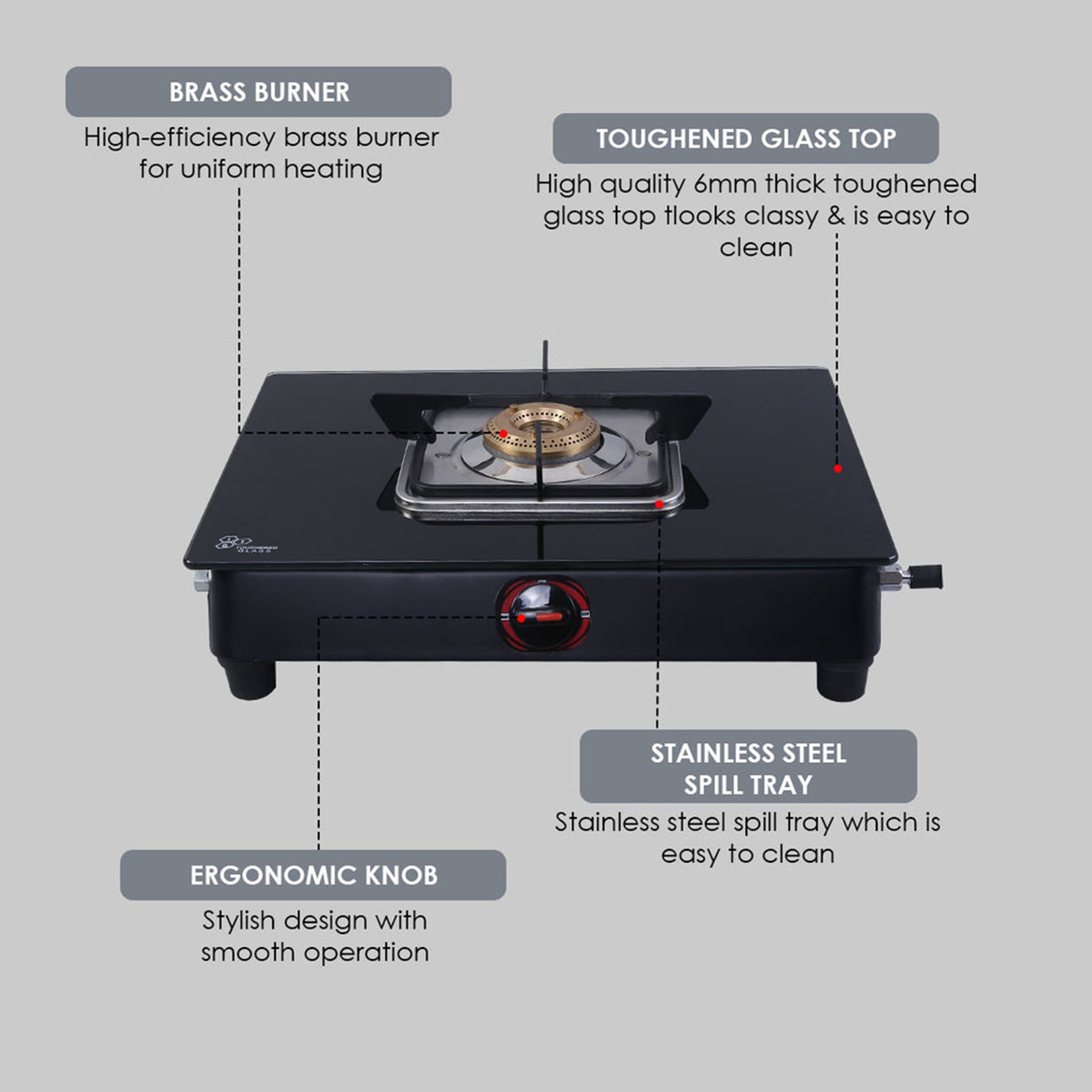 WONDERCHEF Ultima Toughened Glass Top 1 Burner Manual Gas Stove (Compact Design, Black) WONDERCHEF Ultima Toughened Glass Top 1 Burner Manual Gas Stove (Compact Design, Black)_10