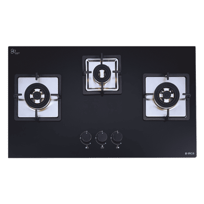 Elica IND FLEXI FB 375 DX DFS Glass Top 3 Burner Automatic Electric Hob (Cast Iron Grid, Black)