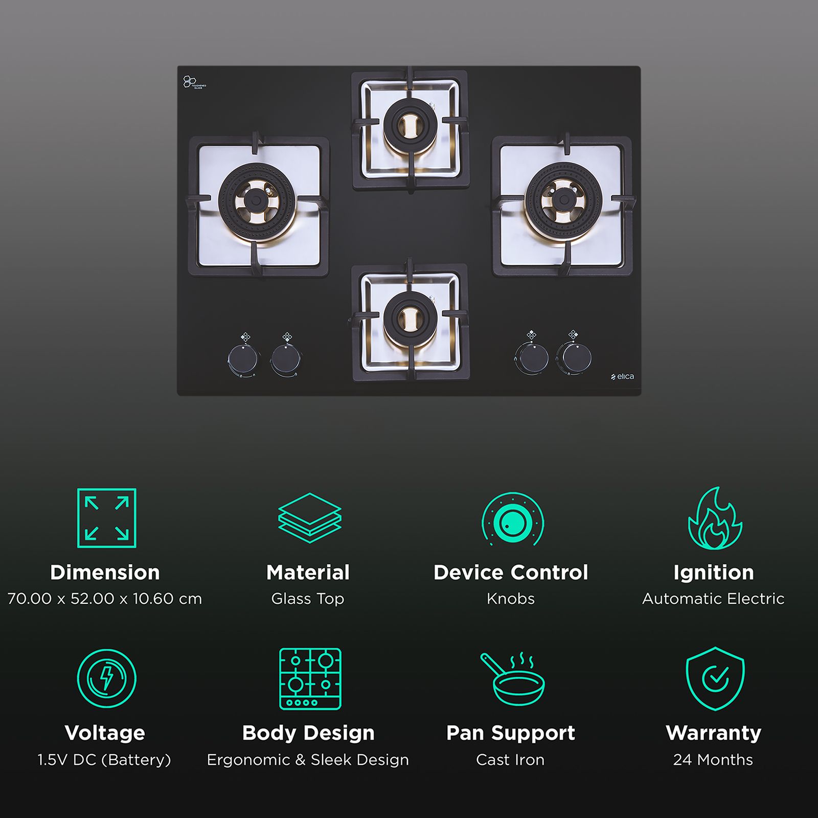 Elica IND FLEXI FB 470 DX DFS Glass Top 4 Burner Automatic Electric Hob (360 Degree Revolving Nozzle, Black) Elica IND FLEXI FB 470 DX DFS Glass Top 4 Burner Automatic Electric Hob (360 Degree Revolving Nozzle, Black)_3