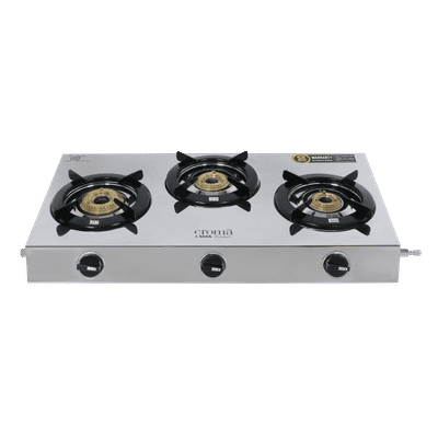 Croma 3 Burner Manual Gas Stove (Stainless Steel, Silver)