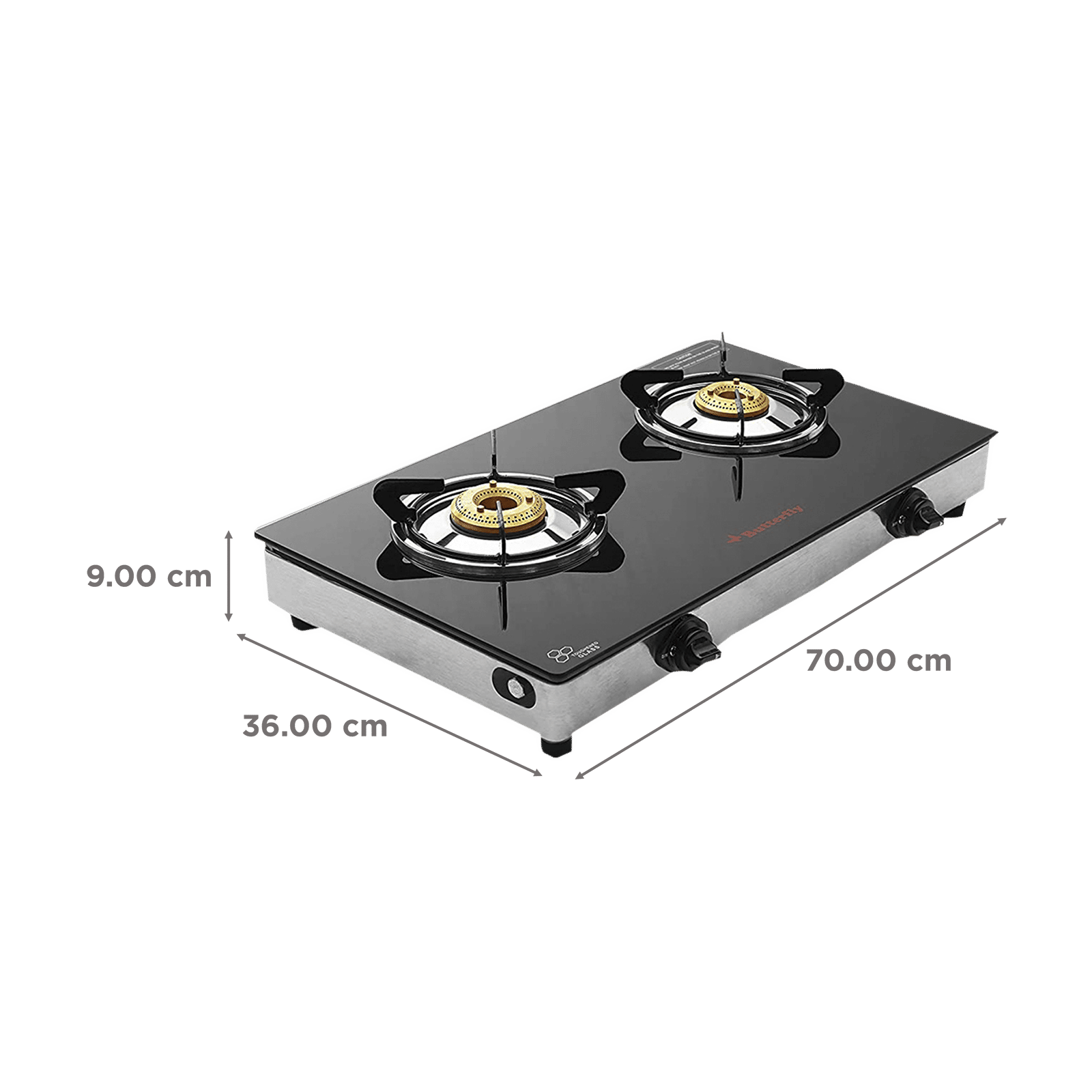 Butterfly Wave Toughened Glass Top 2 Burner Manual Gas Stove (Rust Free Pan Stand, Black)_2