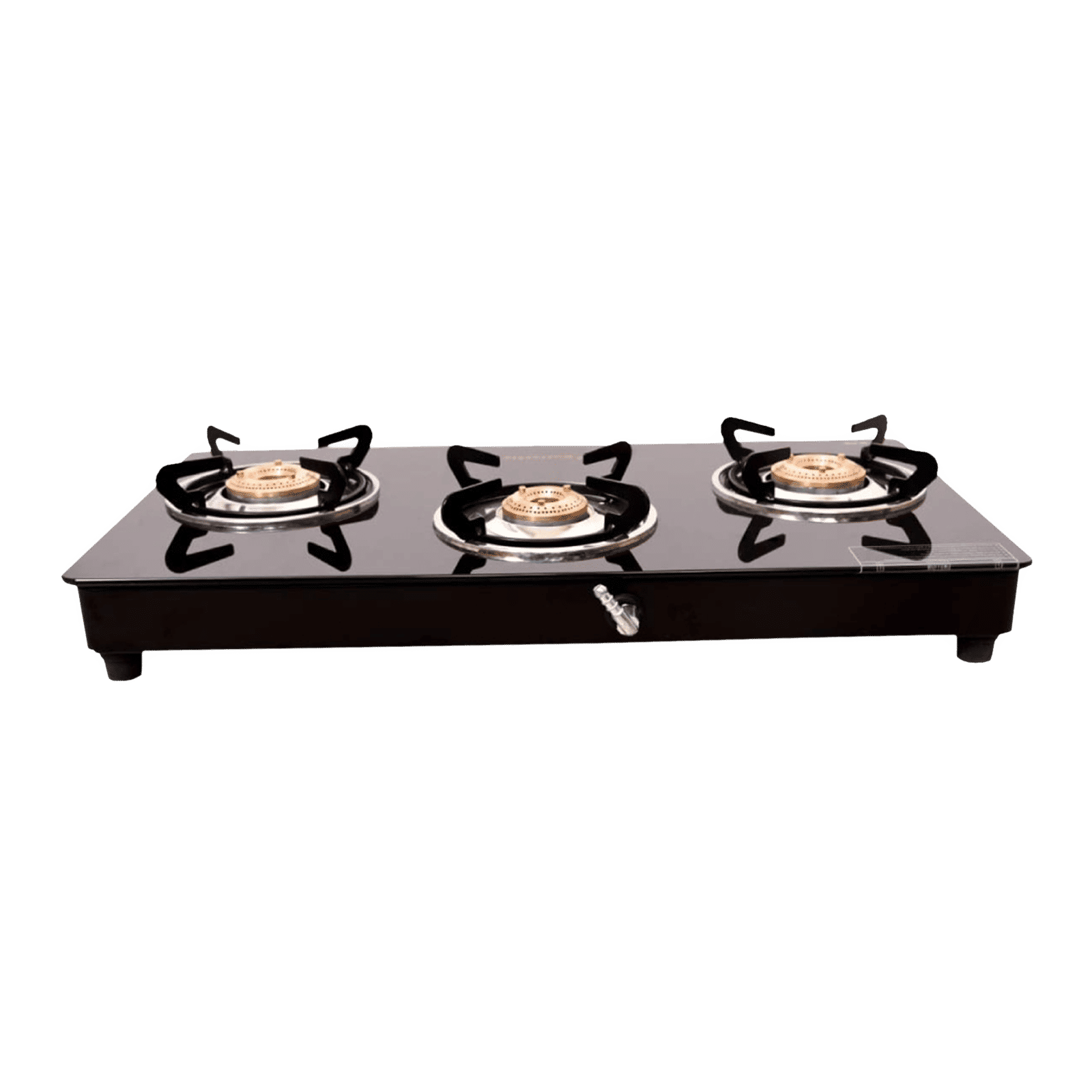 Butterfly Wave Toughened Glass Top 3 Burner Manual Gas Stove (Rust Free Pan Stand, Black)_5