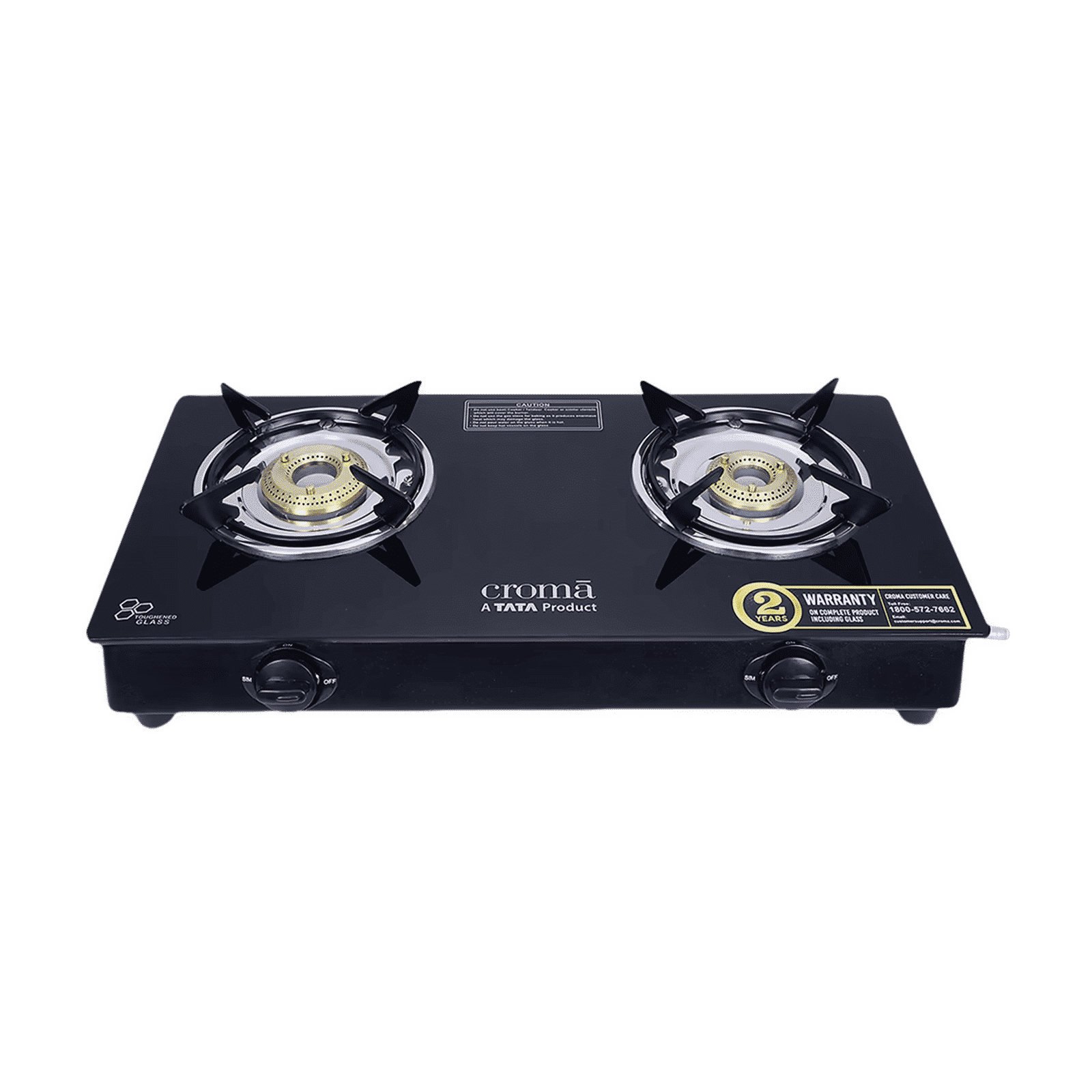 Croma Classic Toughened Glass Top 2 Burner Manual Gas Stove (ISI Certified, Black) Croma Classic Toughened Glass Top 2 Burner Manual Gas Stove (ISI Certified, Black)_1