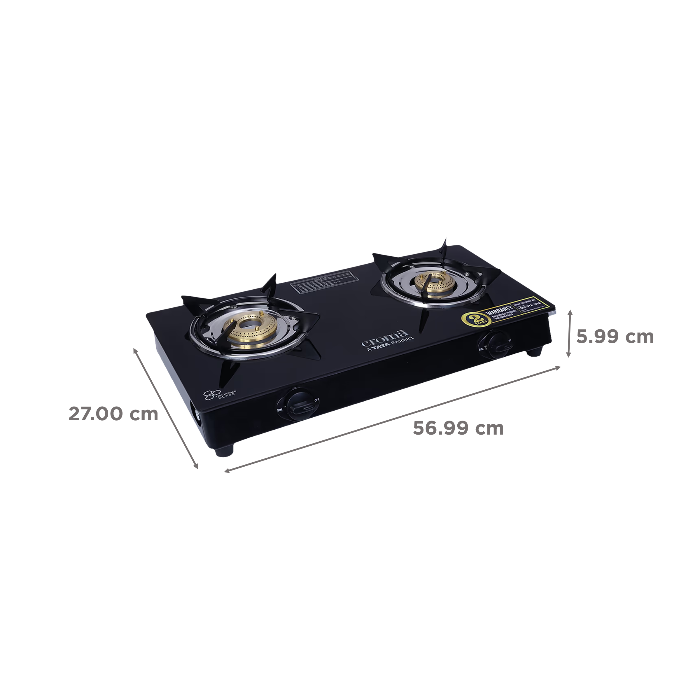 Croma Classic Toughened Glass Top 2 Burner Manual Gas Stove (ISI Certified, Black) Croma Classic Toughened Glass Top 2 Burner Manual Gas Stove (ISI Certified, Black)_2