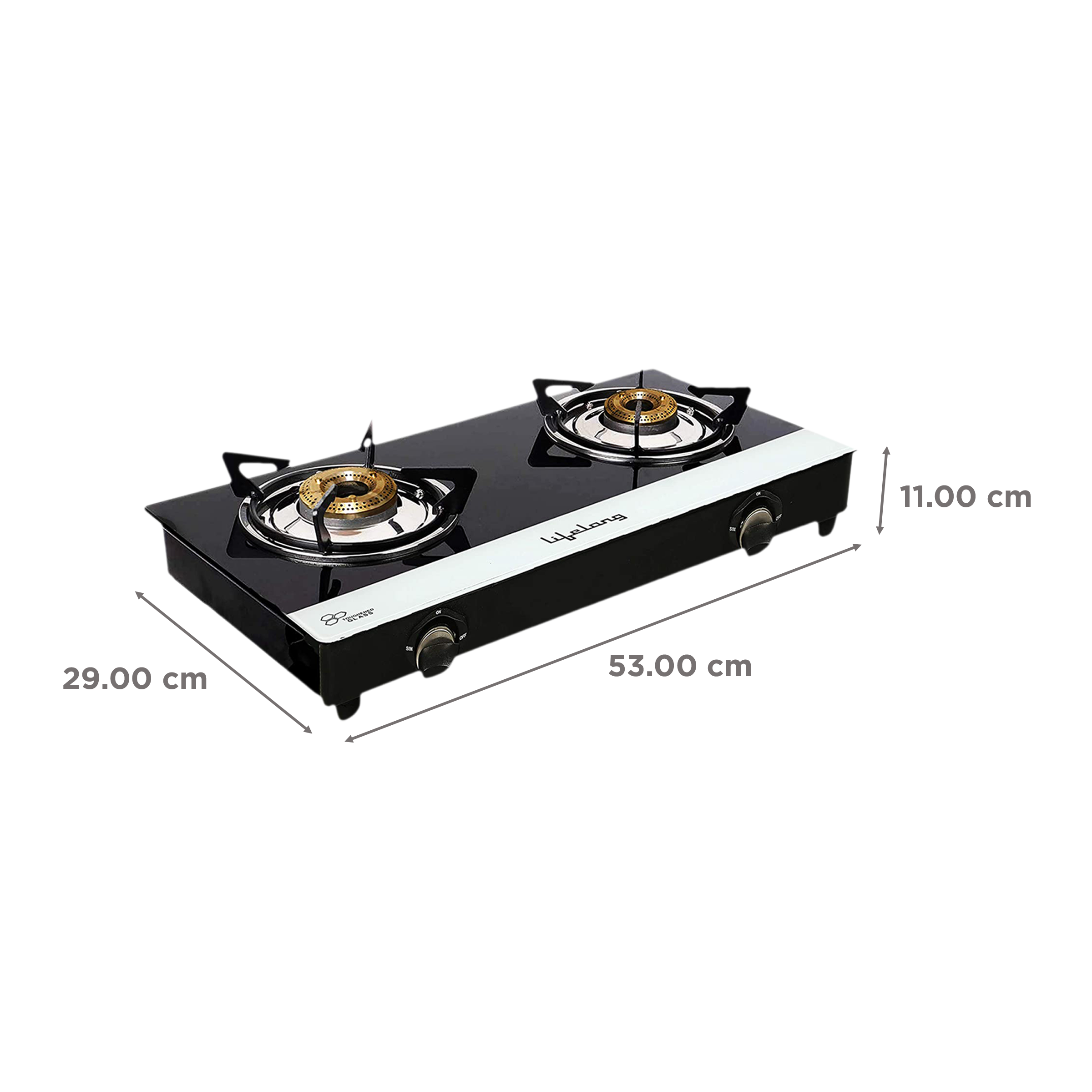 Lifelong LLGS211 Toughened Glass Top 2 Burner Manual Gas Stove (Stainless Steel Drip Tray, Black/White)_2