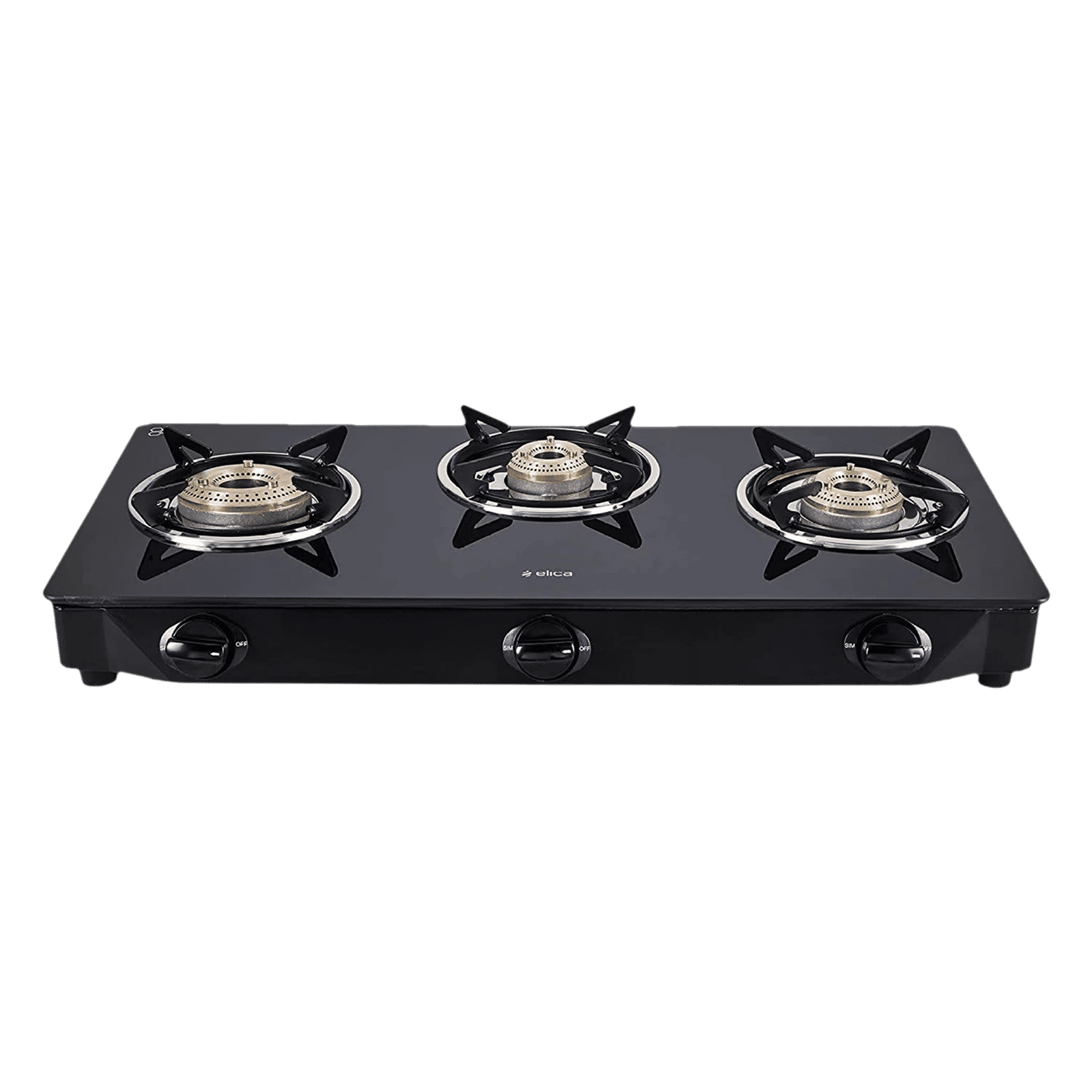 Elica CT VETRO 370 J Toughened Glass Top 3 Burner Manual Gas Stove (Rust Resistant, Black)_1
