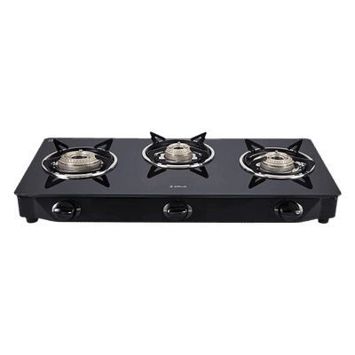 Elica CT VETRO 370 J Toughened Glass Top 3 Burner Manual Gas Stove (Rust Resistant, Black)