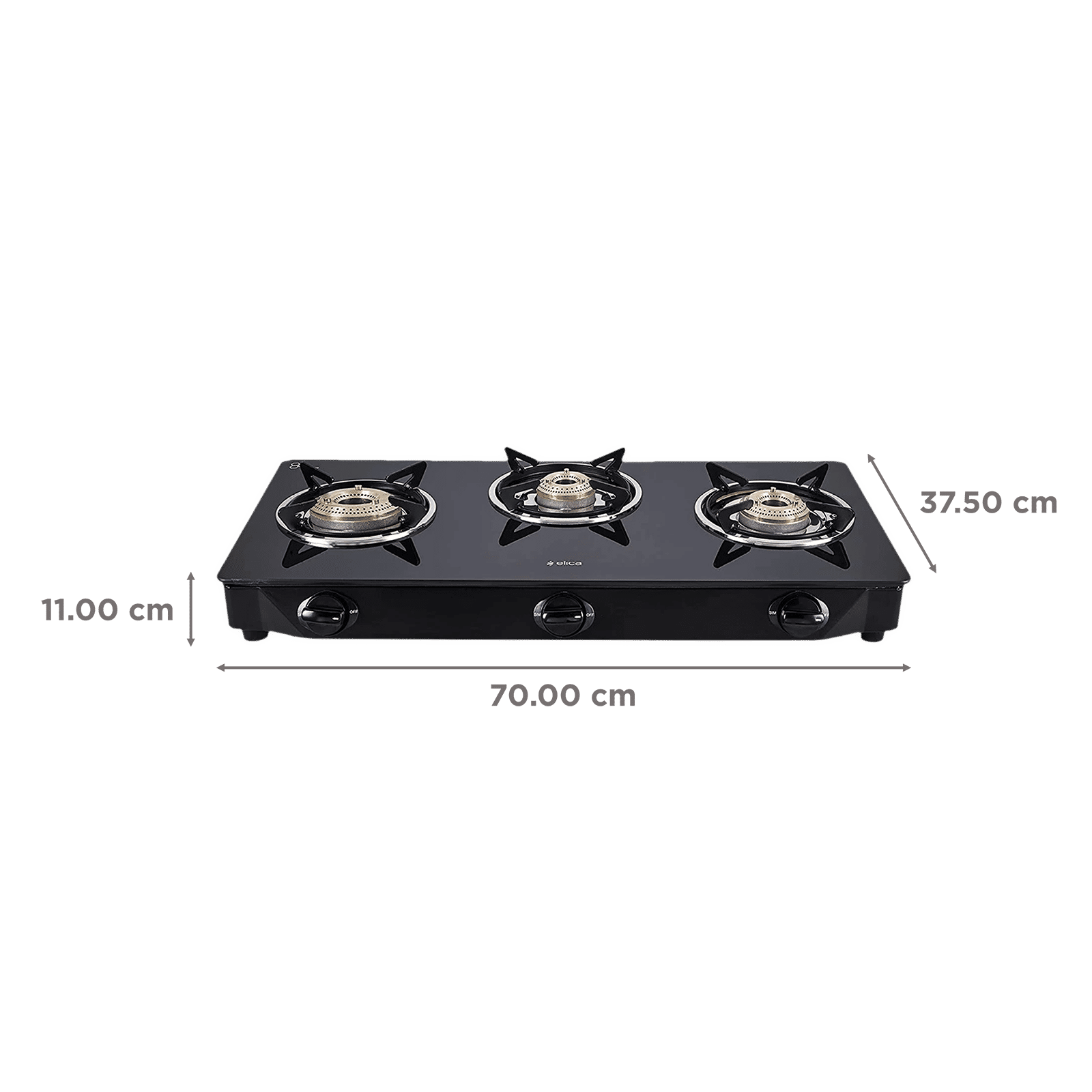 Elica CT VETRO 370 J Toughened Glass Top 3 Burner Manual Gas Stove (Rust Resistant, Black)_2