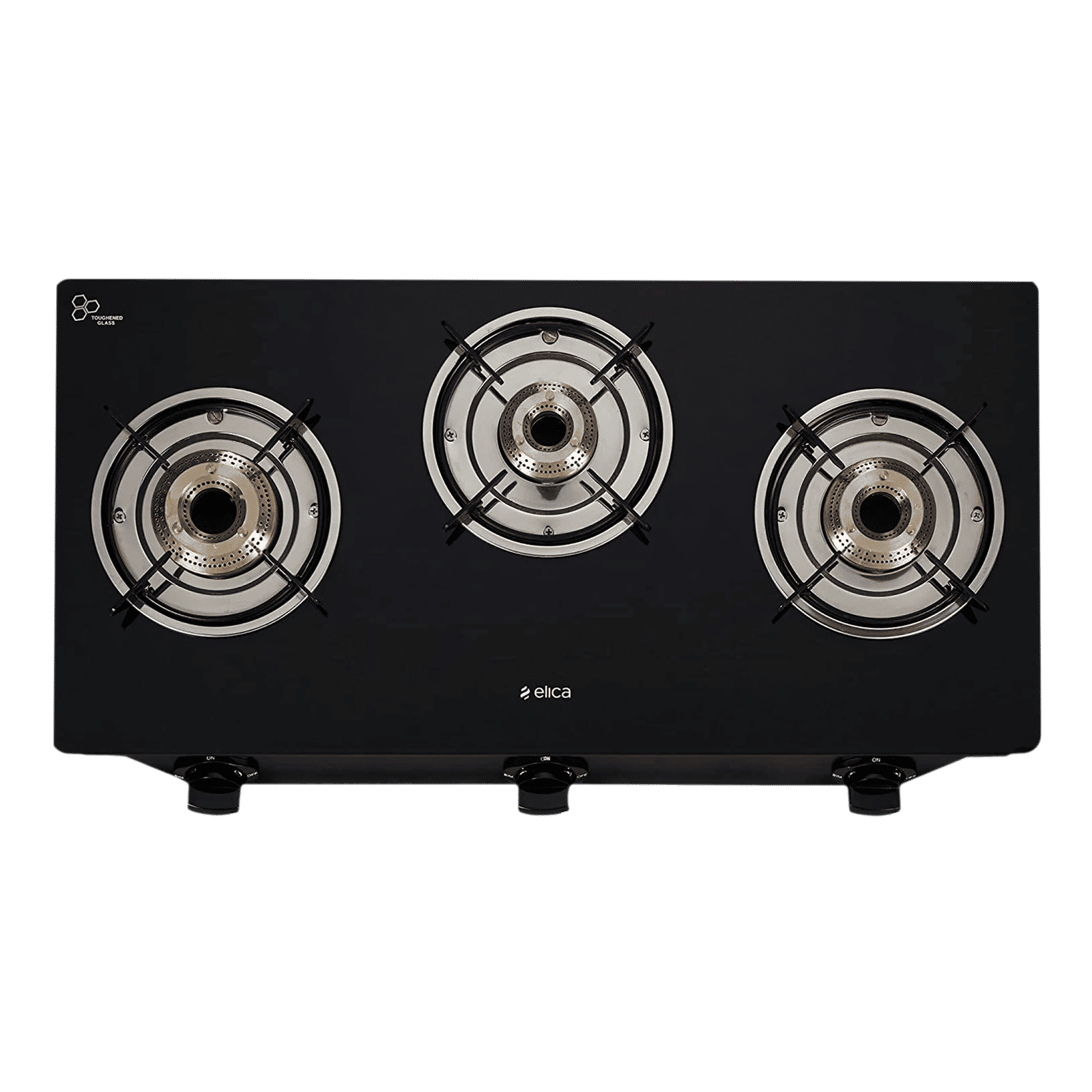 Elica CT VETRO 370 J Toughened Glass Top 3 Burner Manual Gas Stove (Rust Resistant, Black)_4