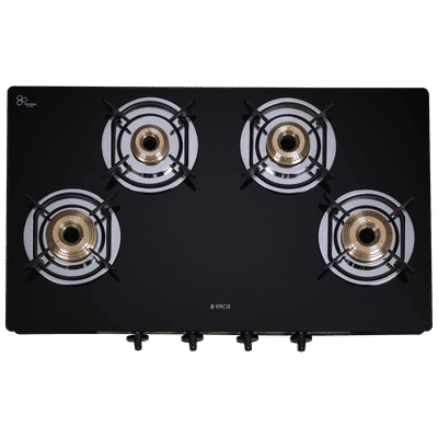Elica 774 CT DT VETRO 2J Toughened Glass Top 4 Burner Automatic Gas Stove (Durable & Long-Lasting, Black)