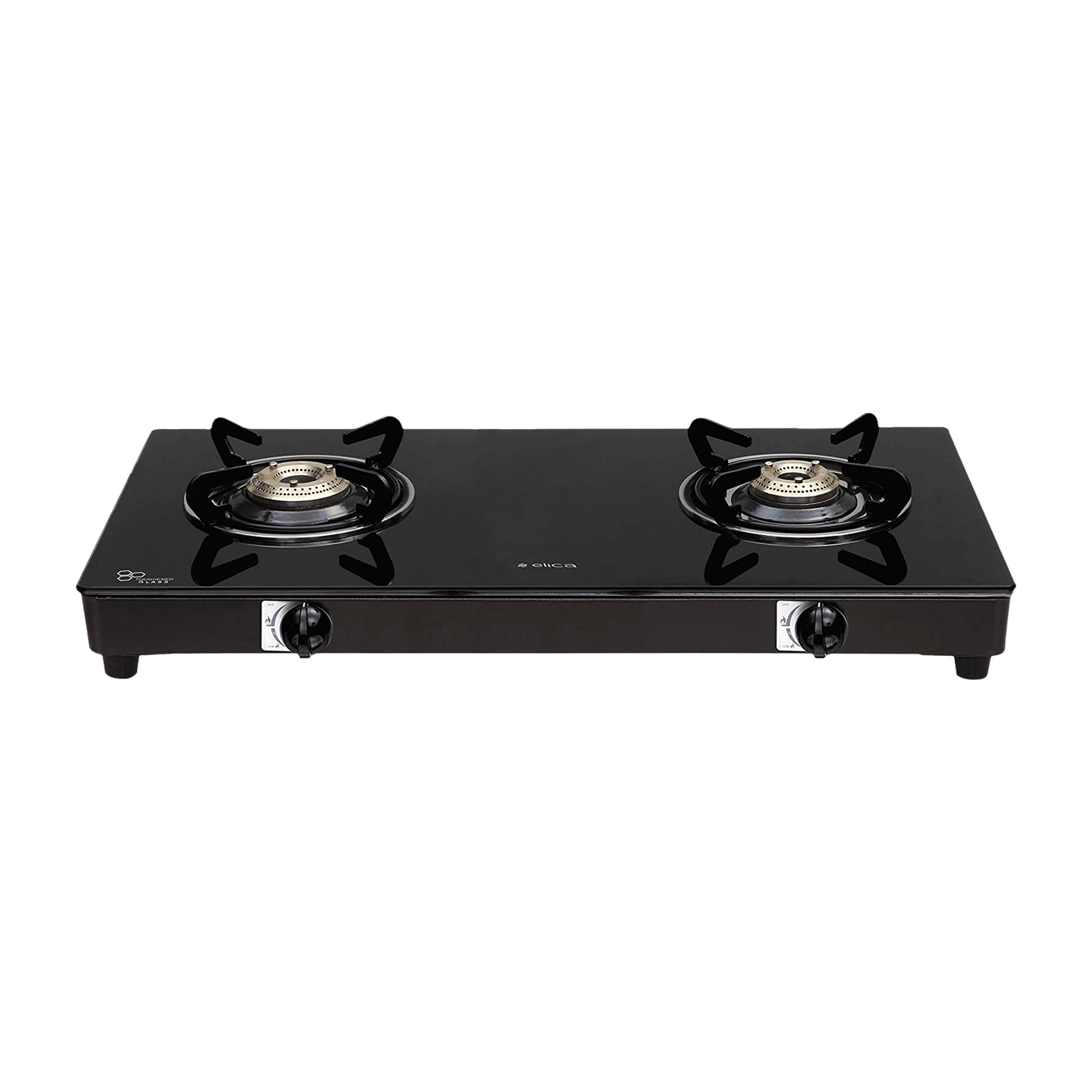 Elica 662 CT VETRO 1J Toughened Glass Top 2 Burner Manual Gas Stove (Round Euro Coated Grid, Black)_1