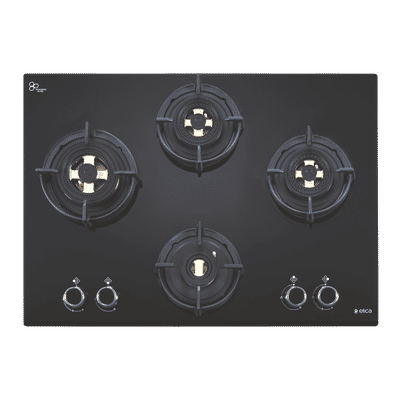 Elica DFS FB MFC 4B 70 Glass Top 4 Burner Automatic Electric Hob (Multi Flame Control, Black)