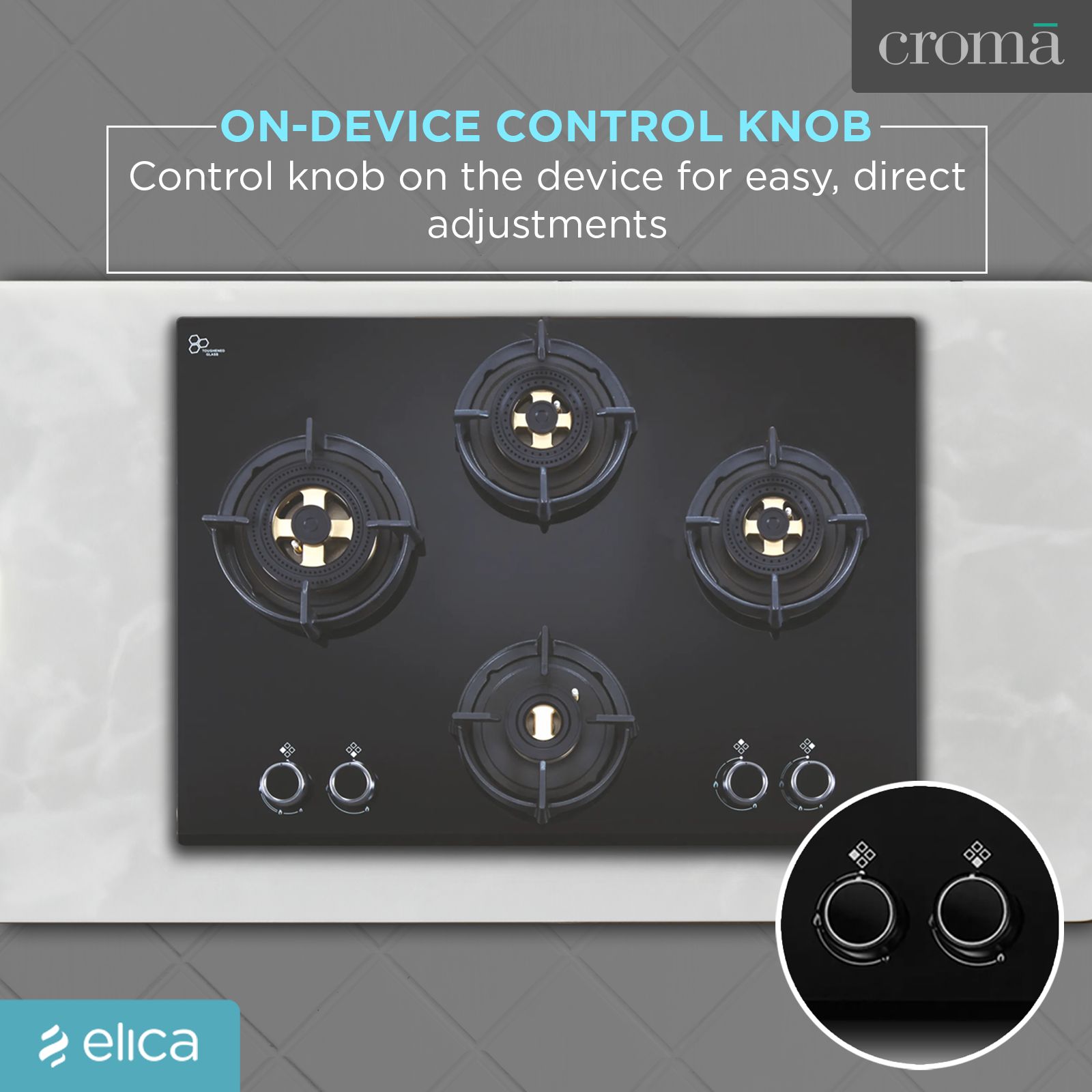 Elica DFS FB MFC 4B 70 Glass Top 4 Burner Automatic Electric Hob (Multi Flame Control, Black)_7