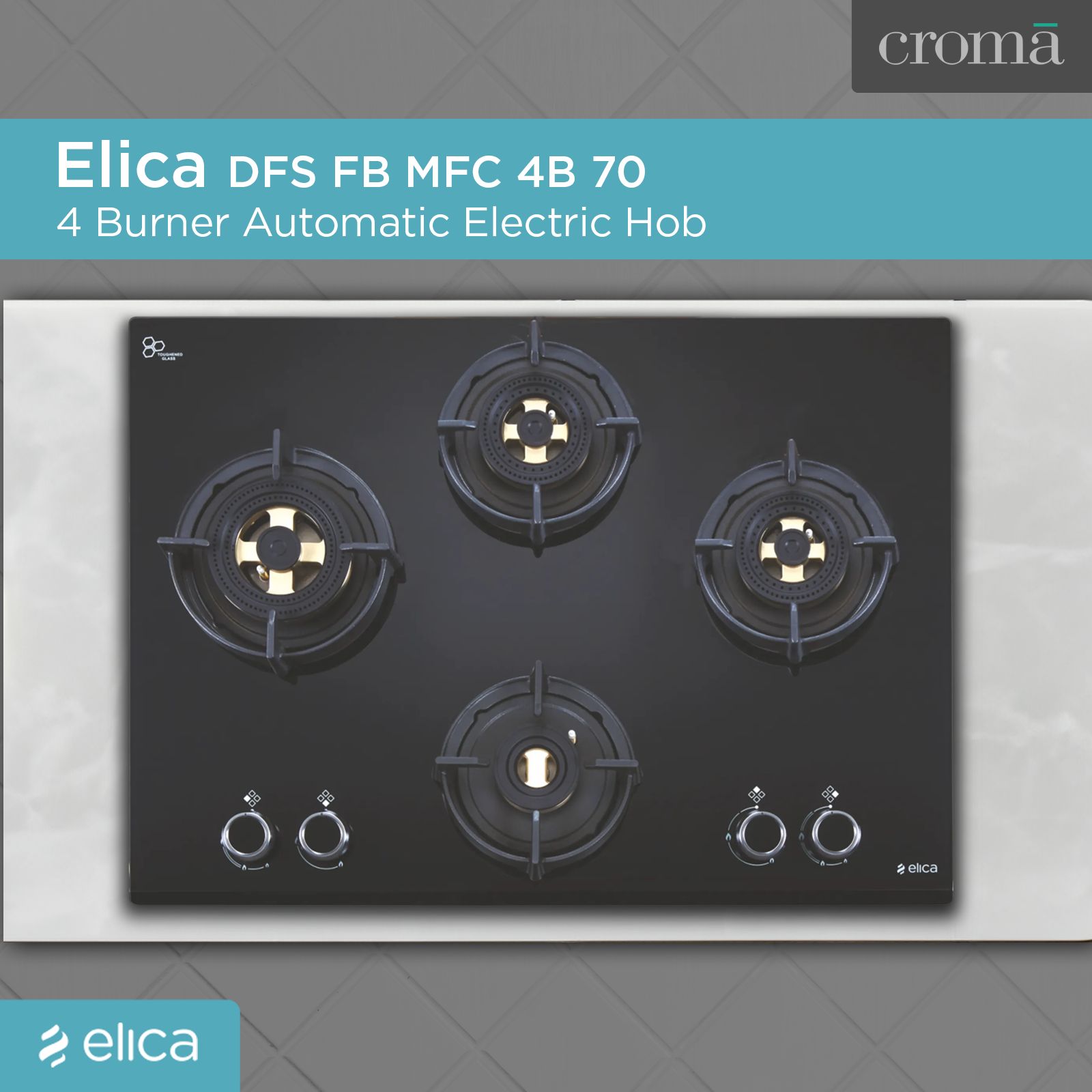 Elica DFS FB MFC 4B 70 Glass Top 4 Burner Automatic Electric Hob (Multi Flame Control, Black)_4