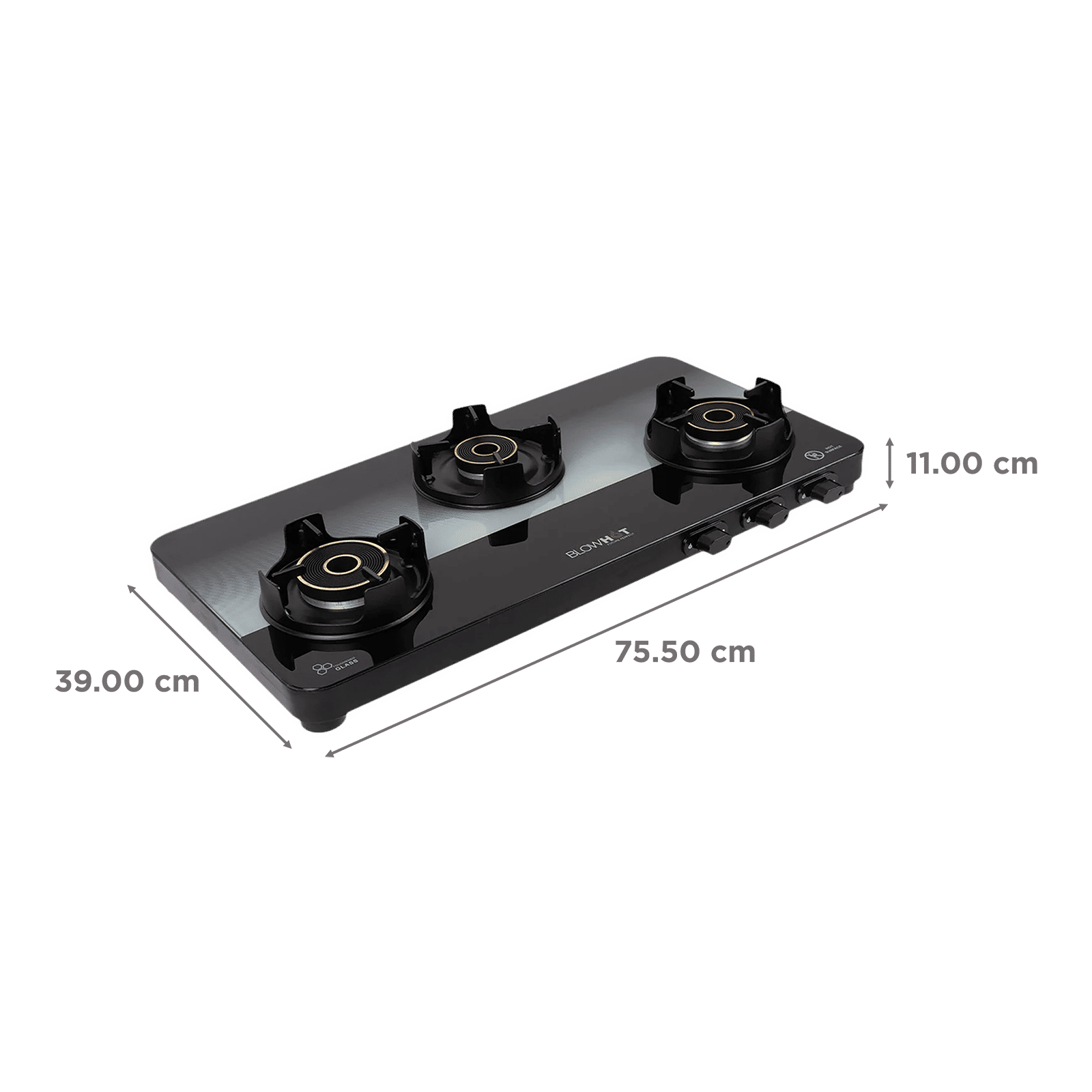 Blowhot Sapphire Toughened Glass Top 3 Burner Manual Gas Stove (ISI Certified, Black) Blowhot Sapphire Toughened Glass Top 3 Burner Manual Gas Stove (ISI Certified, Black)_2