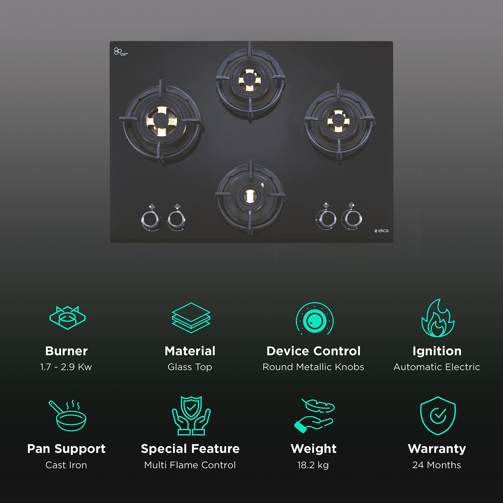 elica FLEXI DFS FB MFC 4B 70 Glass Top 4 Burner Automatic Electric Hob (Multi Flame Control, Black) elica FLEXI DFS FB MFC 4B 70 Glass Top 4 Burner Automatic Electric Hob (Multi Flame Control, Black)_3
