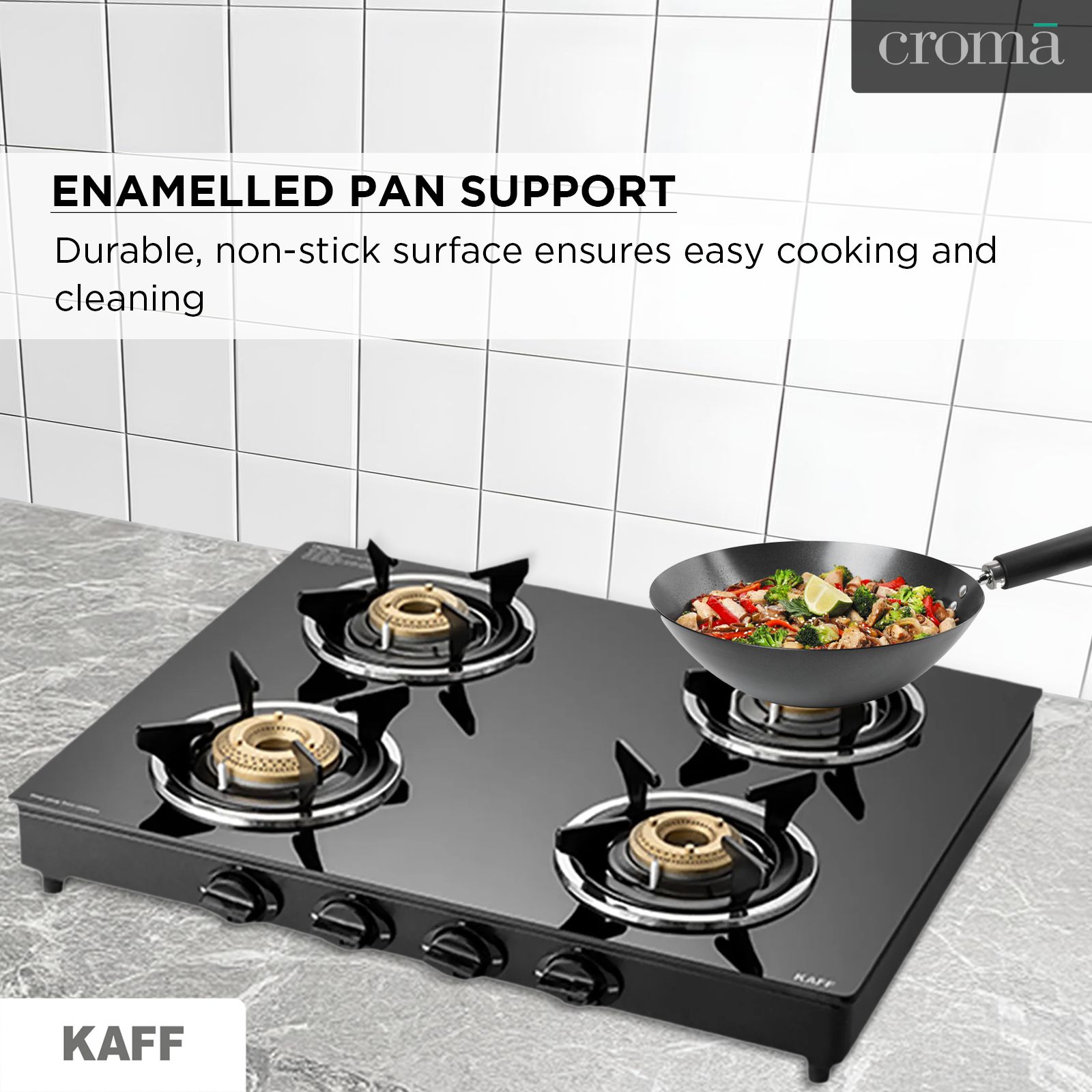 KAFF CTC634B Toughened Glass Top 4 Burner Manual Gas Stove (Matte Enamelled Pan Support, Black) KAFF CTC634B Toughened Glass Top 4 Burner Manual Gas Stove (Matte Enamelled Pan Support, Black)_10