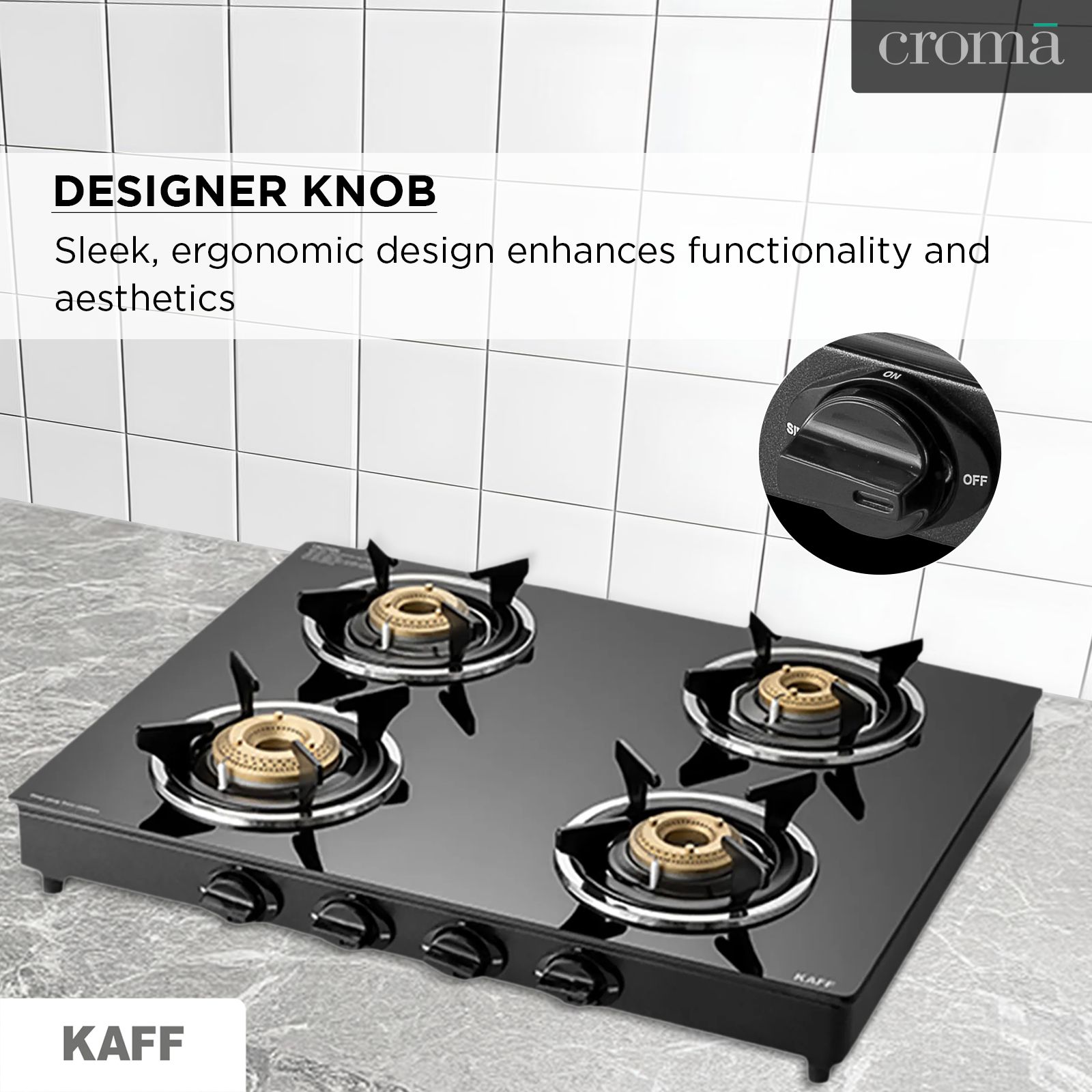 KAFF CTC634B Toughened Glass Top 4 Burner Manual Gas Stove (Matte Enamelled Pan Support, Black) KAFF CTC634B Toughened Glass Top 4 Burner Manual Gas Stove (Matte Enamelled Pan Support, Black)_11