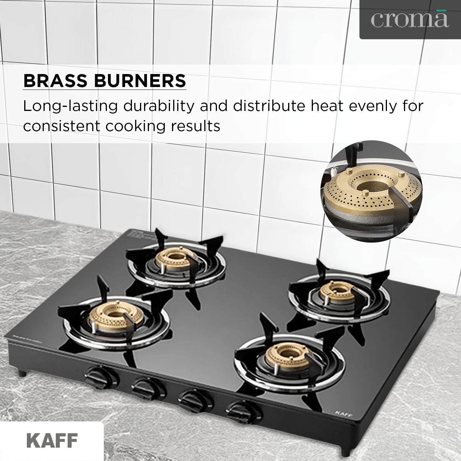 KAFF CTC634B Toughened Glass Top 4 Burner Manual Gas Stove (Matte Enamelled Pan Support, Black) KAFF CTC634B Toughened Glass Top 4 Burner Manual Gas Stove (Matte Enamelled Pan Support, Black)_8