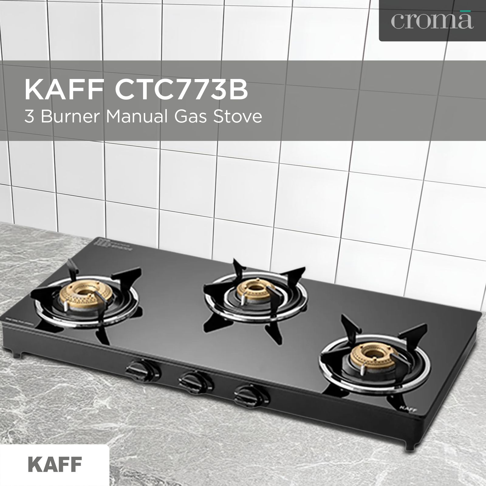 KAFF CTC773B Toughened Glass Top 3 Burner Manual Gas Stove (Matte Enamelled Pan Support, Black) KAFF CTC773B Toughened Glass Top 3 Burner Manual Gas Stove (Matte Enamelled Pan Support, Black)_8