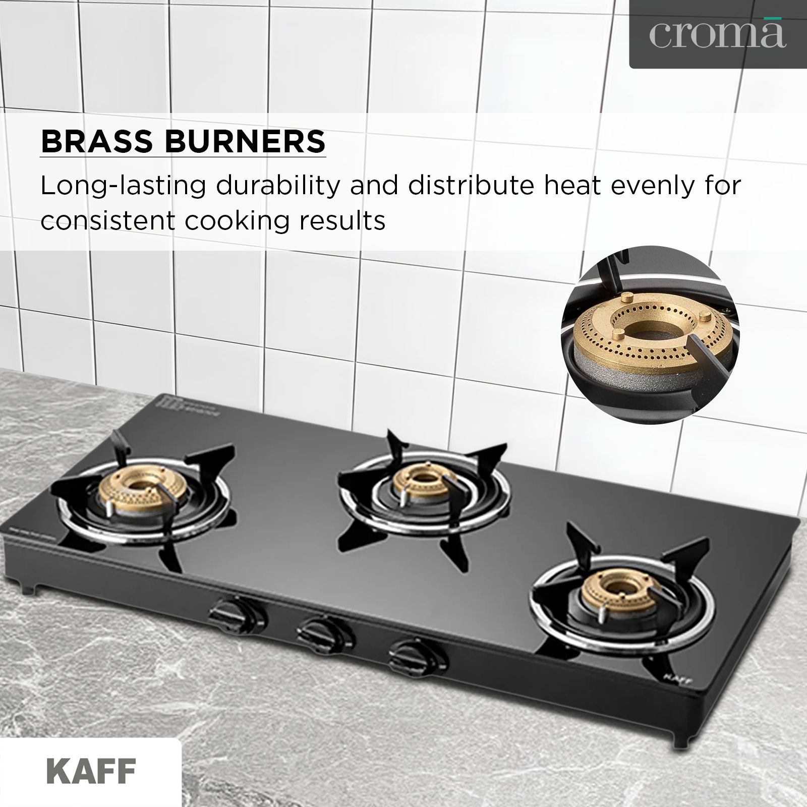 KAFF CTC773B Toughened Glass Top 3 Burner Manual Gas Stove (Matte Enamelled Pan Support, Black) KAFF CTC773B Toughened Glass Top 3 Burner Manual Gas Stove (Matte Enamelled Pan Support, Black)_9