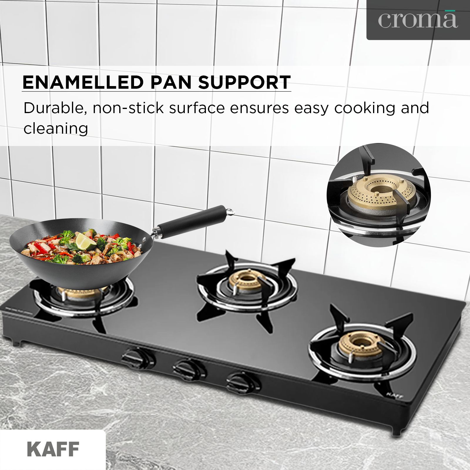 KAFF CTC773B Toughened Glass Top 3 Burner Manual Gas Stove (Matte Enamelled Pan Support, Black) KAFF CTC773B Toughened Glass Top 3 Burner Manual Gas Stove (Matte Enamelled Pan Support, Black)_11