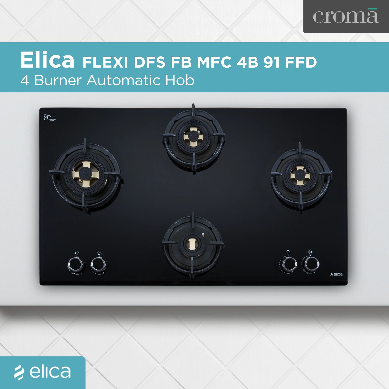Elica FLEXI DFS FB MFC 4B 91 FFD 4 Burner Automatic Hob (Heat Resistant Knobs, Black)_4